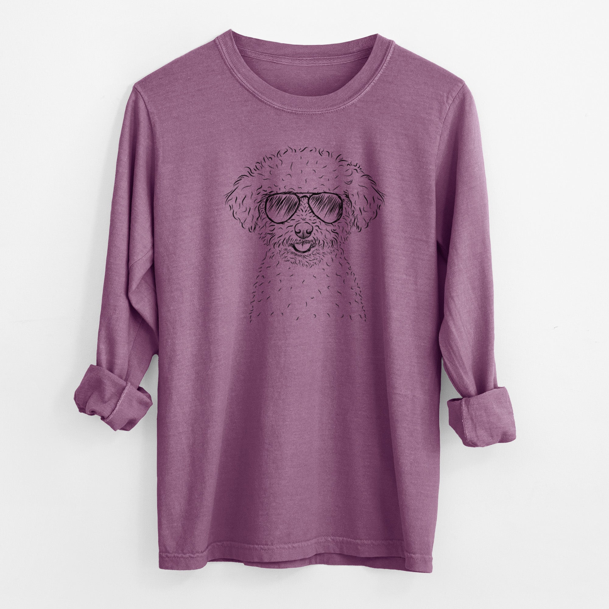 Aviator Mickey the Bichon Frise - Men's Heavyweight 100% Cotton Long Sleeve