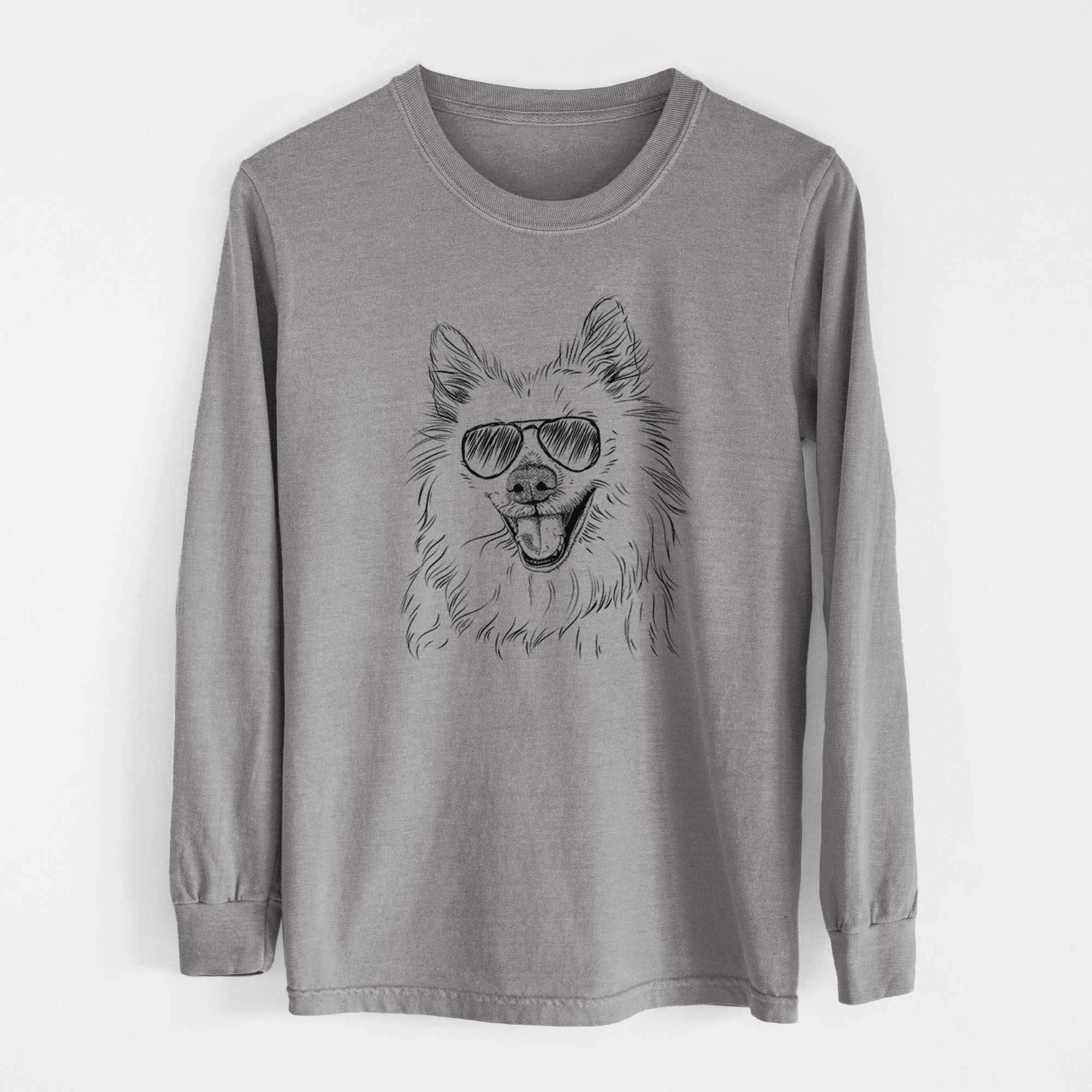 Aviator Miki the American Eskimo - Men's Heavyweight 100% Cotton Long Sleeve