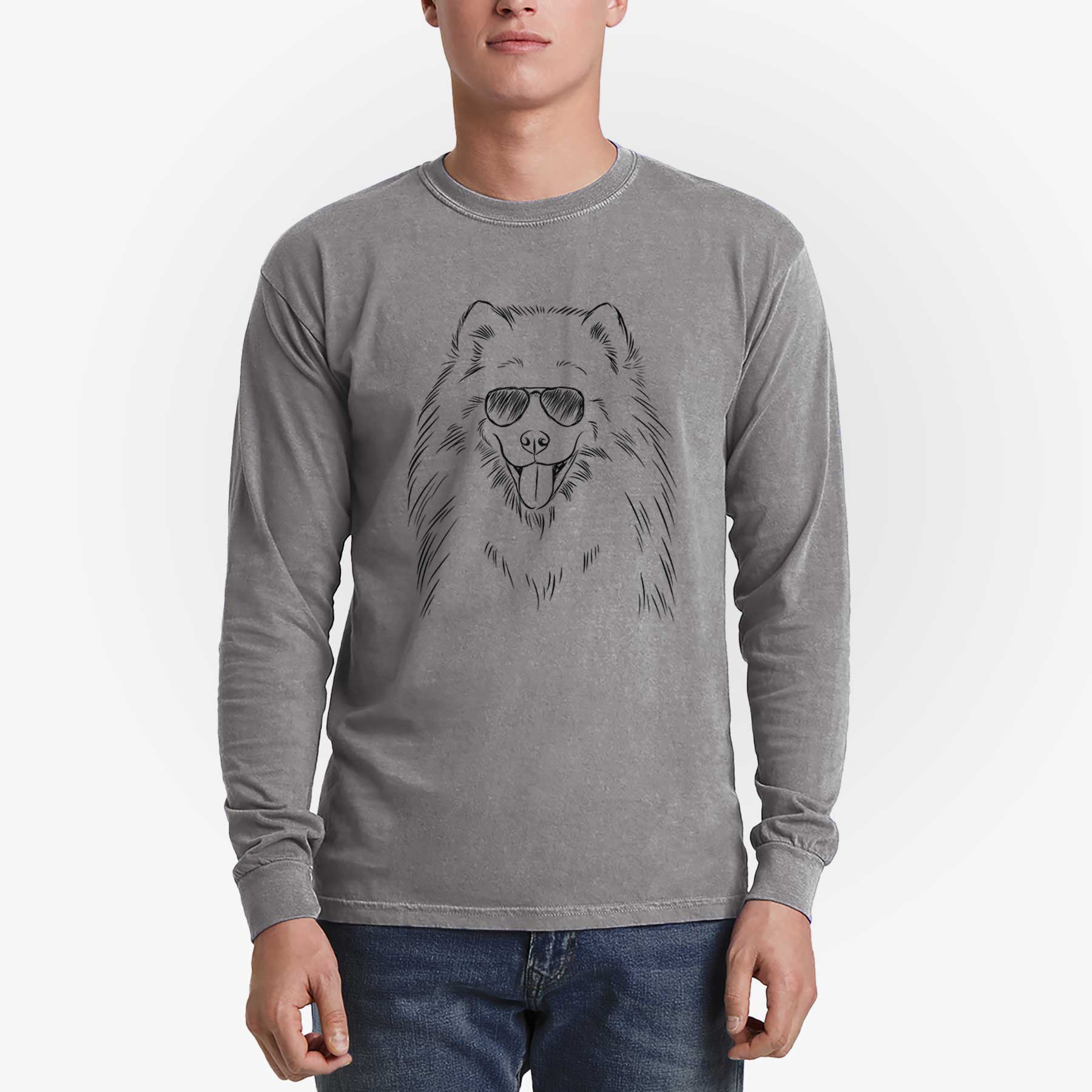 Aviator Mikko the Samoyed - Men's Heavyweight 100% Cotton Long Sleeve