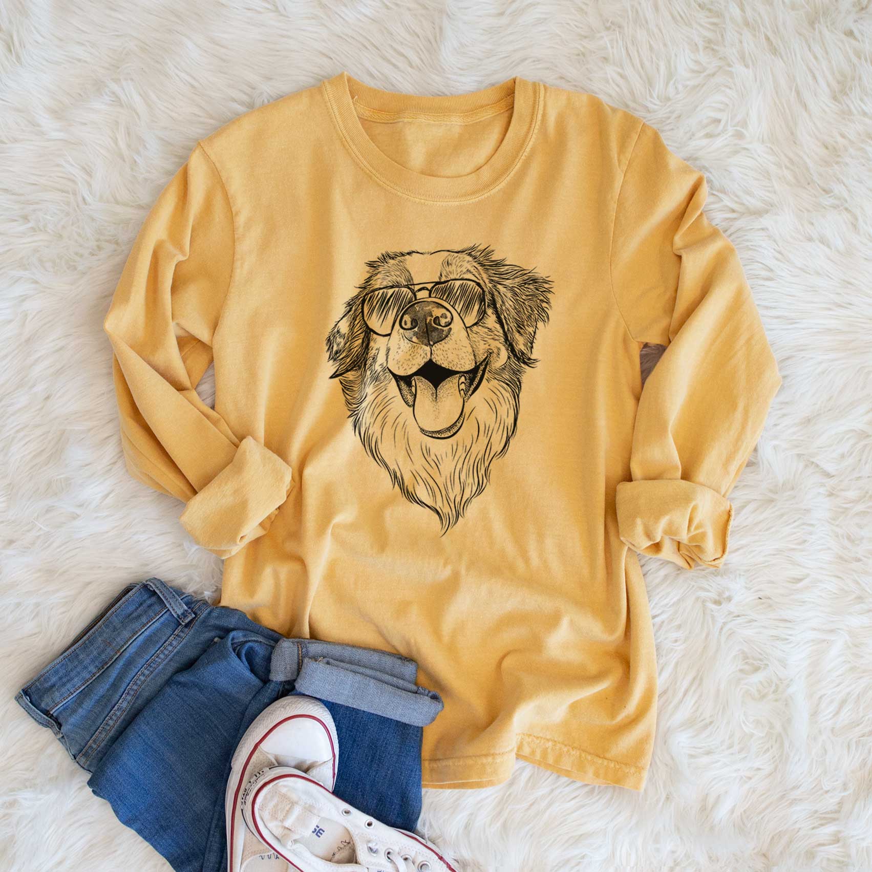 Aviator Mila the Australian Shepherd - Men's Heavyweight 100% Cotton Long Sleeve