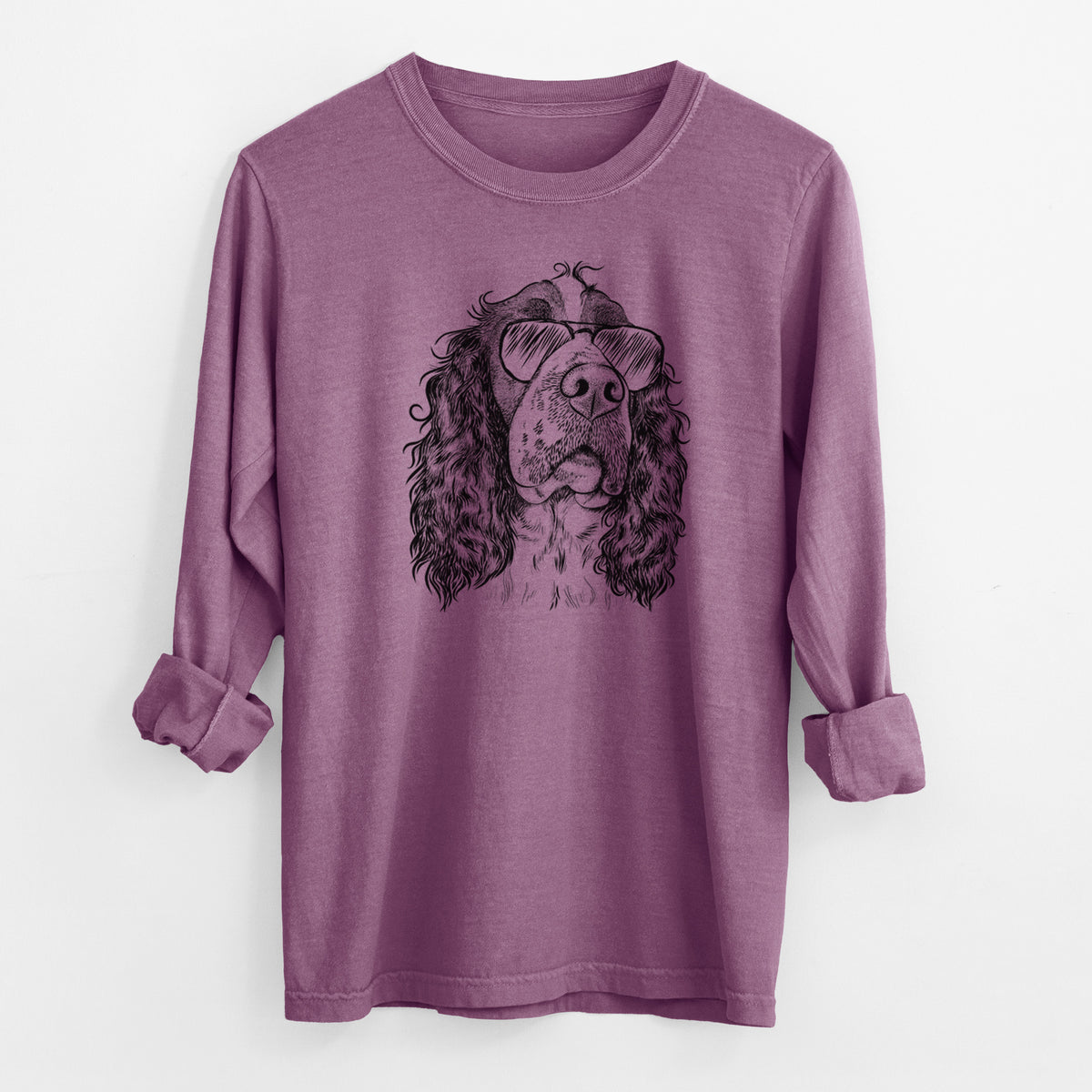 Aviator Millie Mae the English Springer Spaniel - Men's Heavyweight 100% Cotton Long Sleeve