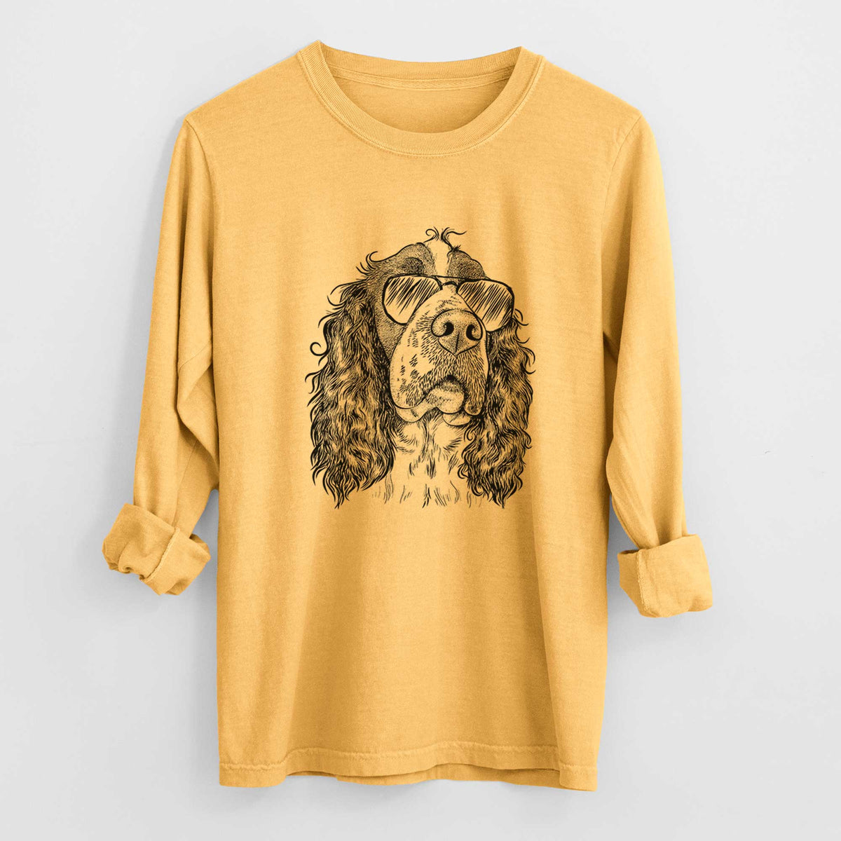 Aviator Millie Mae the English Springer Spaniel - Men's Heavyweight 100% Cotton Long Sleeve