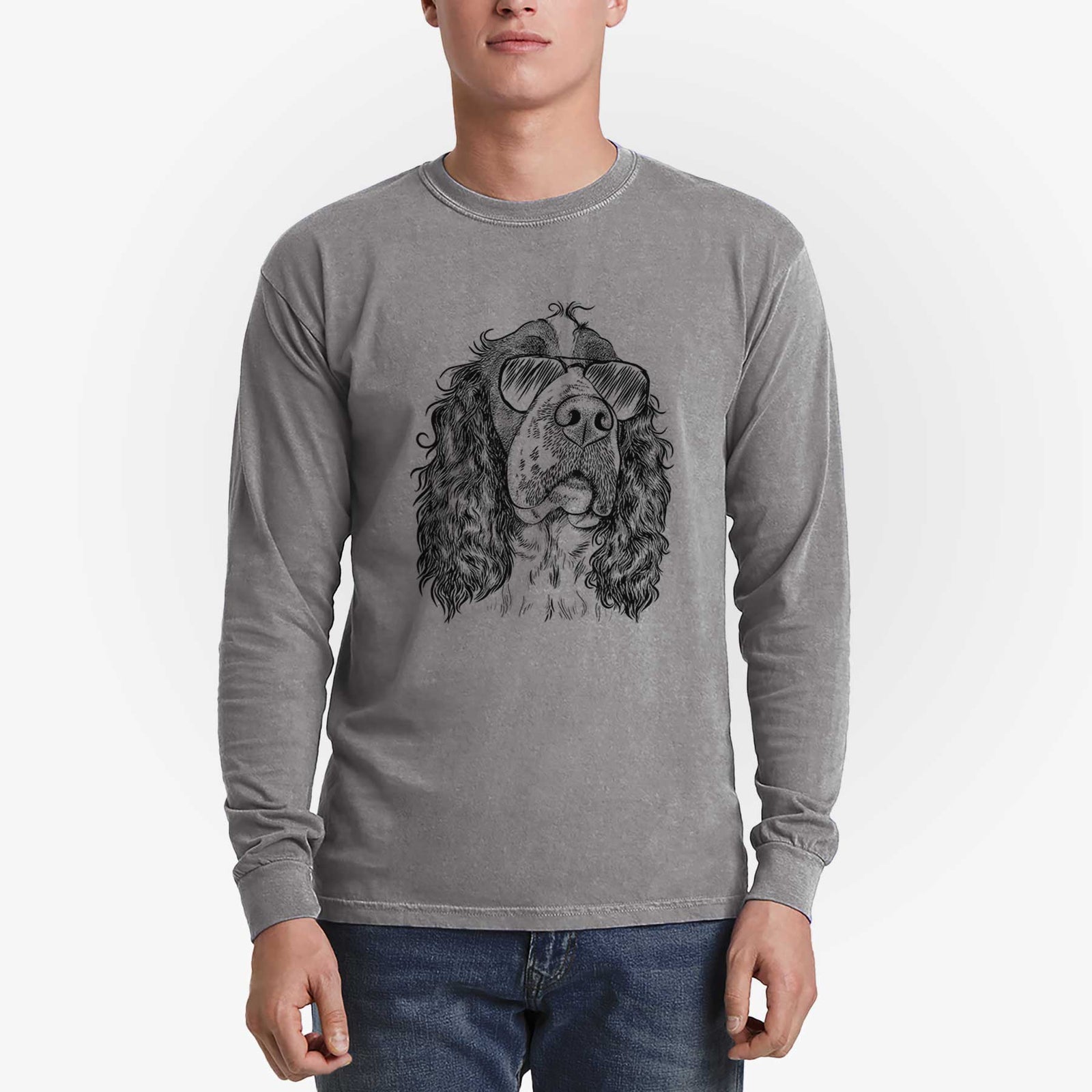 Aviator Millie Mae the English Springer Spaniel - Men's Heavyweight 100% Cotton Long Sleeve