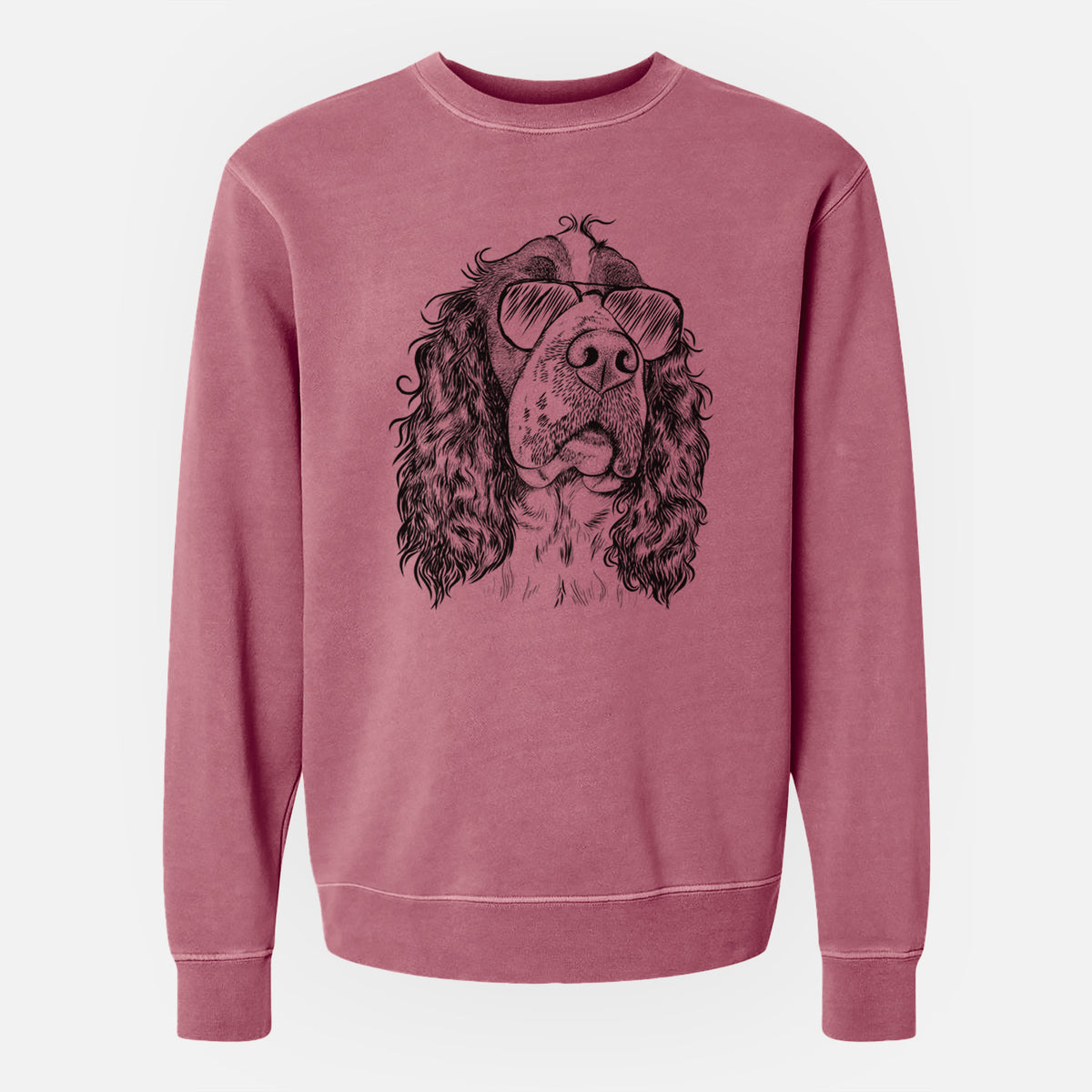 Aviator Millie Mae the English Springer Spaniel - Unisex Pigment Dyed Crew Sweatshirt