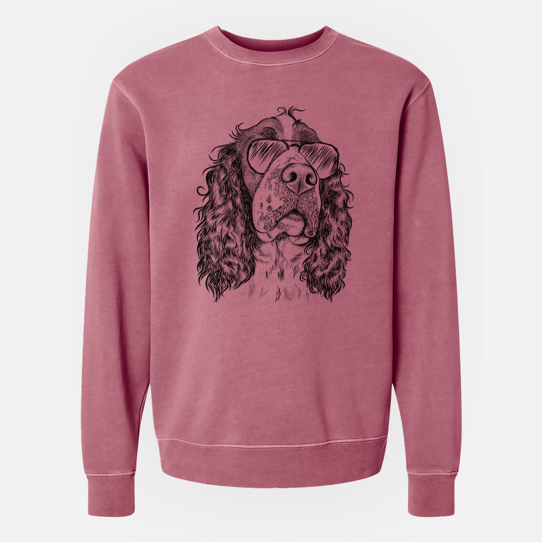 Aviator Millie Mae the English Springer Spaniel - Unisex Pigment Dyed Crew Sweatshirt