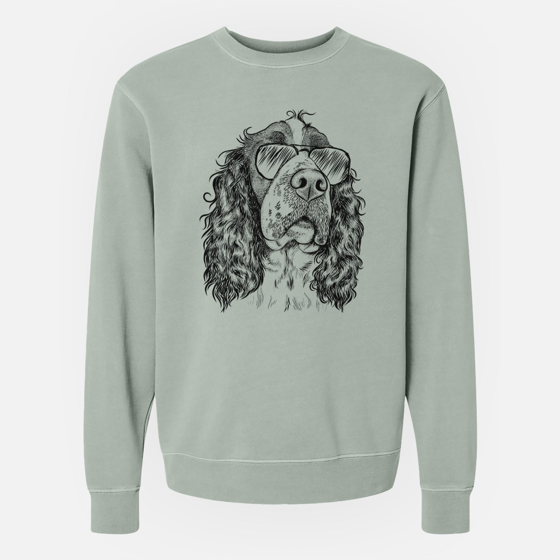 Aviator Millie Mae the English Springer Spaniel - Unisex Pigment Dyed Crew Sweatshirt