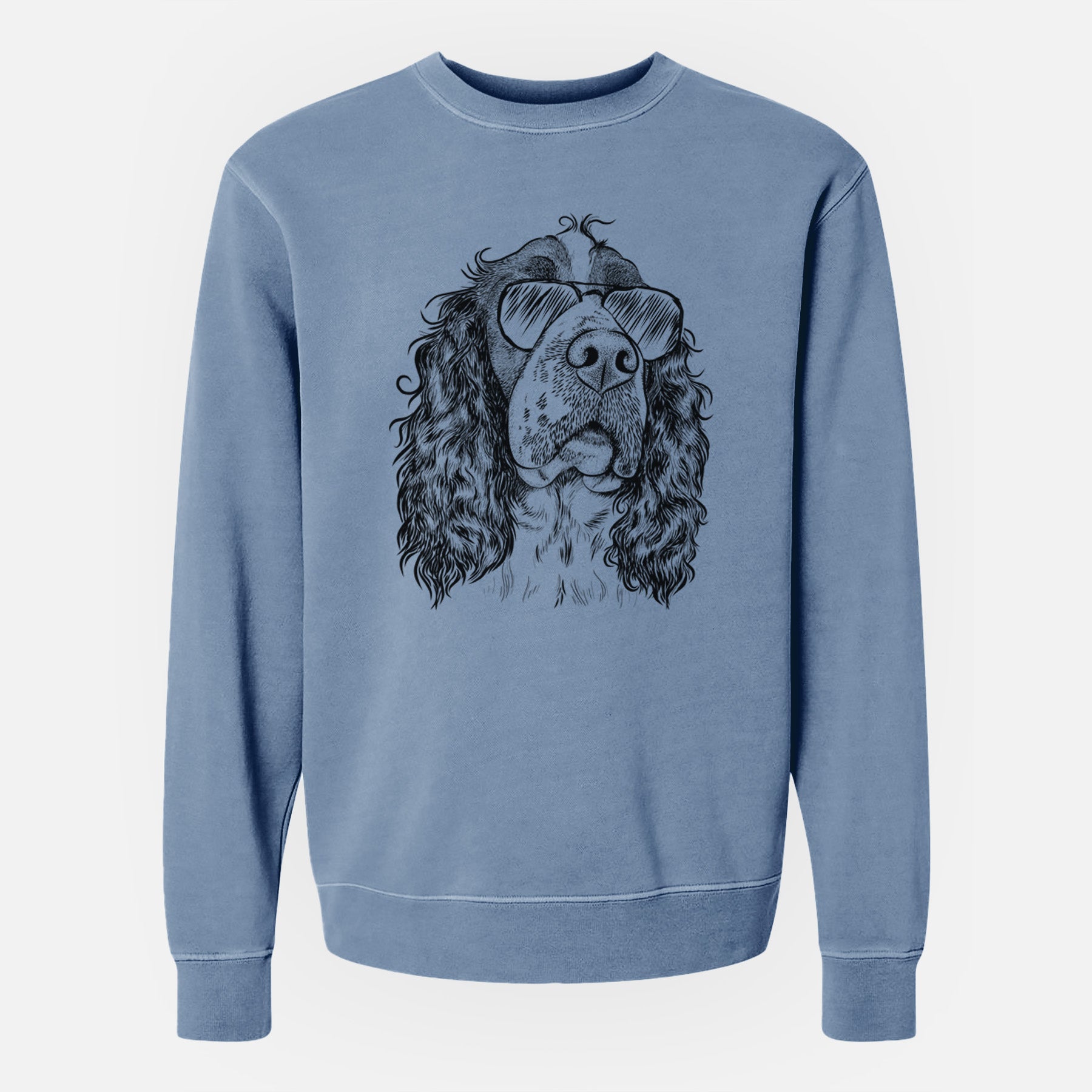 Aviator Millie Mae the English Springer Spaniel - Unisex Pigment Dyed Crew Sweatshirt