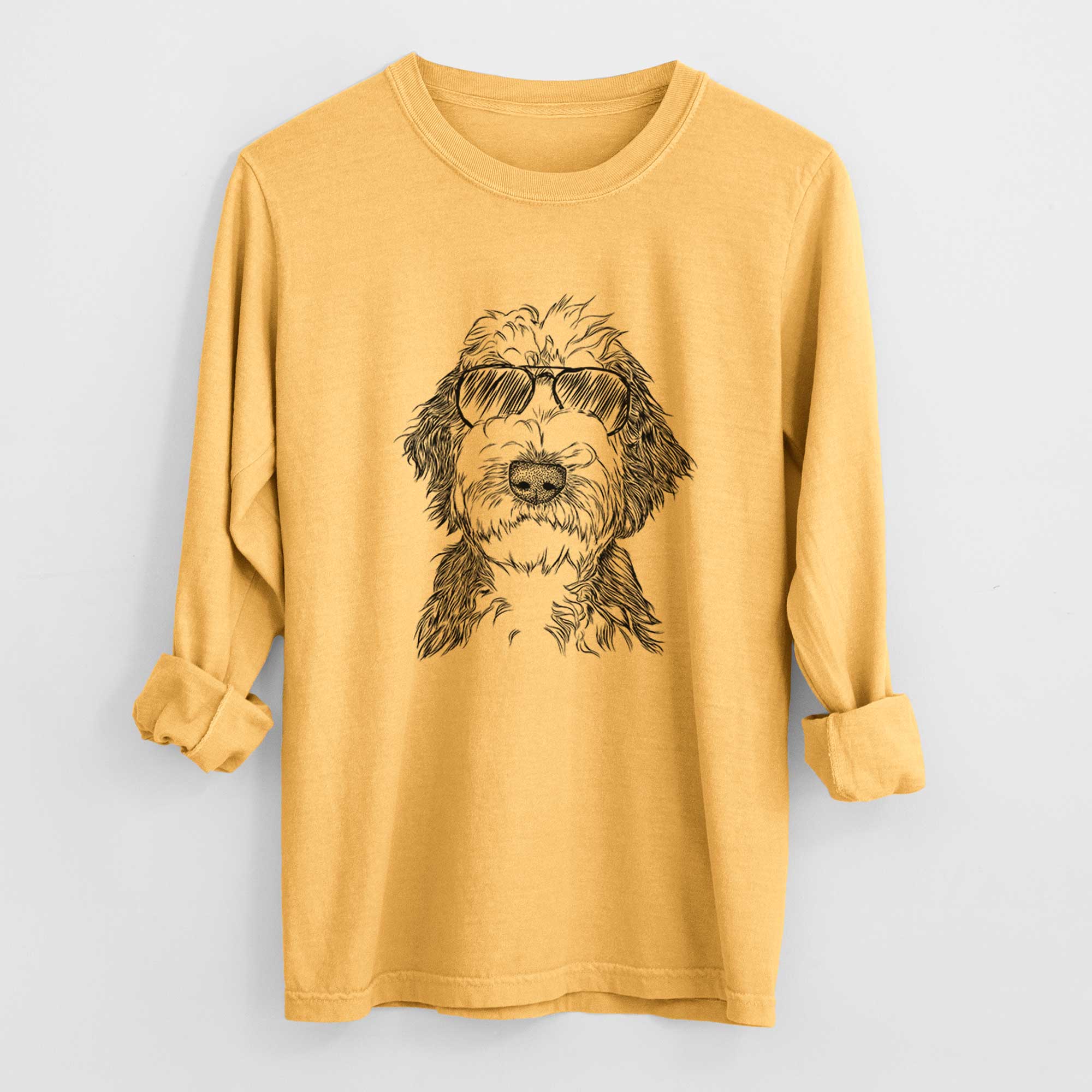 Aviator Milo Fluff the Sheepadoodle - Men's Heavyweight 100% Cotton Long Sleeve