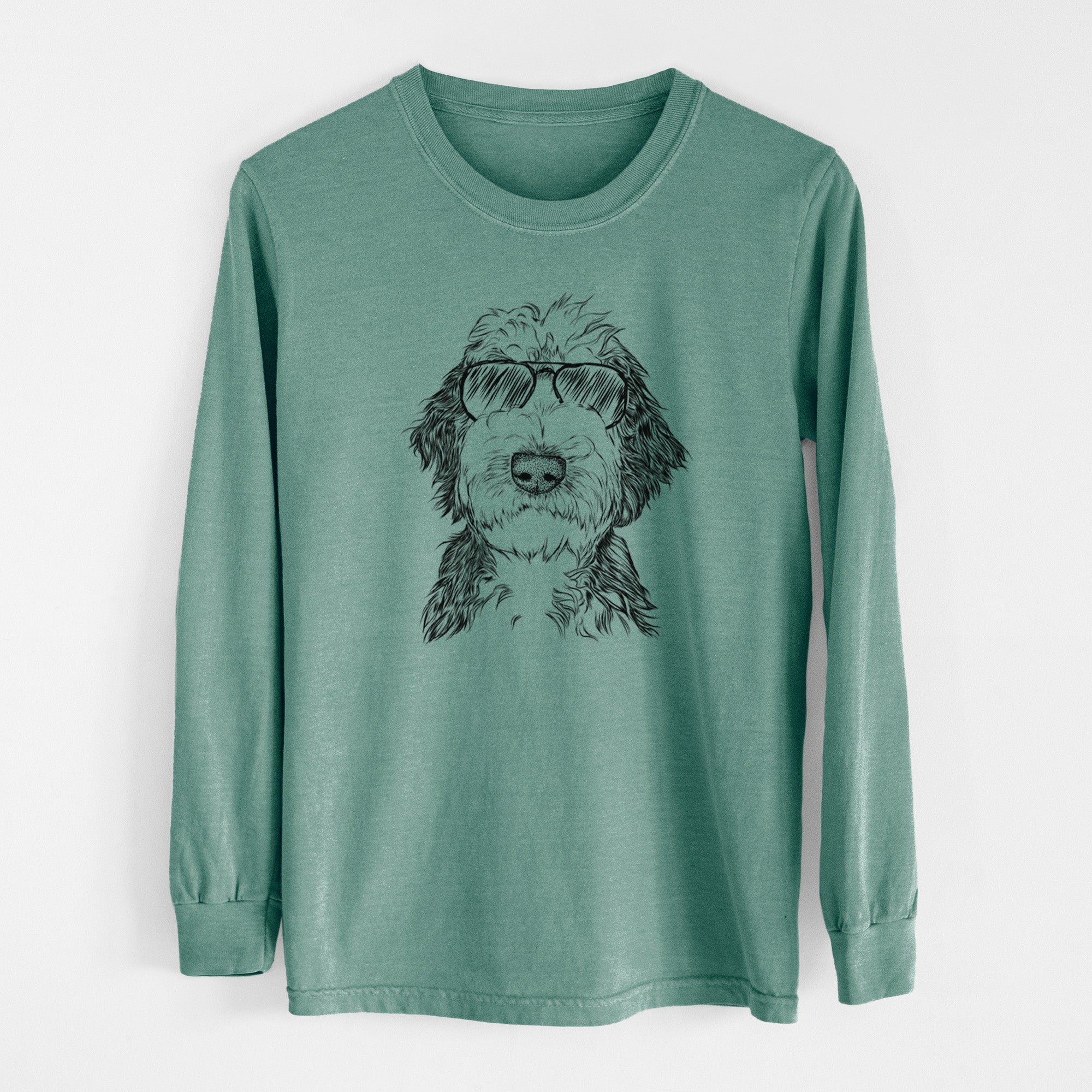 Aviator Milo Fluff the Sheepadoodle - Men's Heavyweight 100% Cotton Long Sleeve