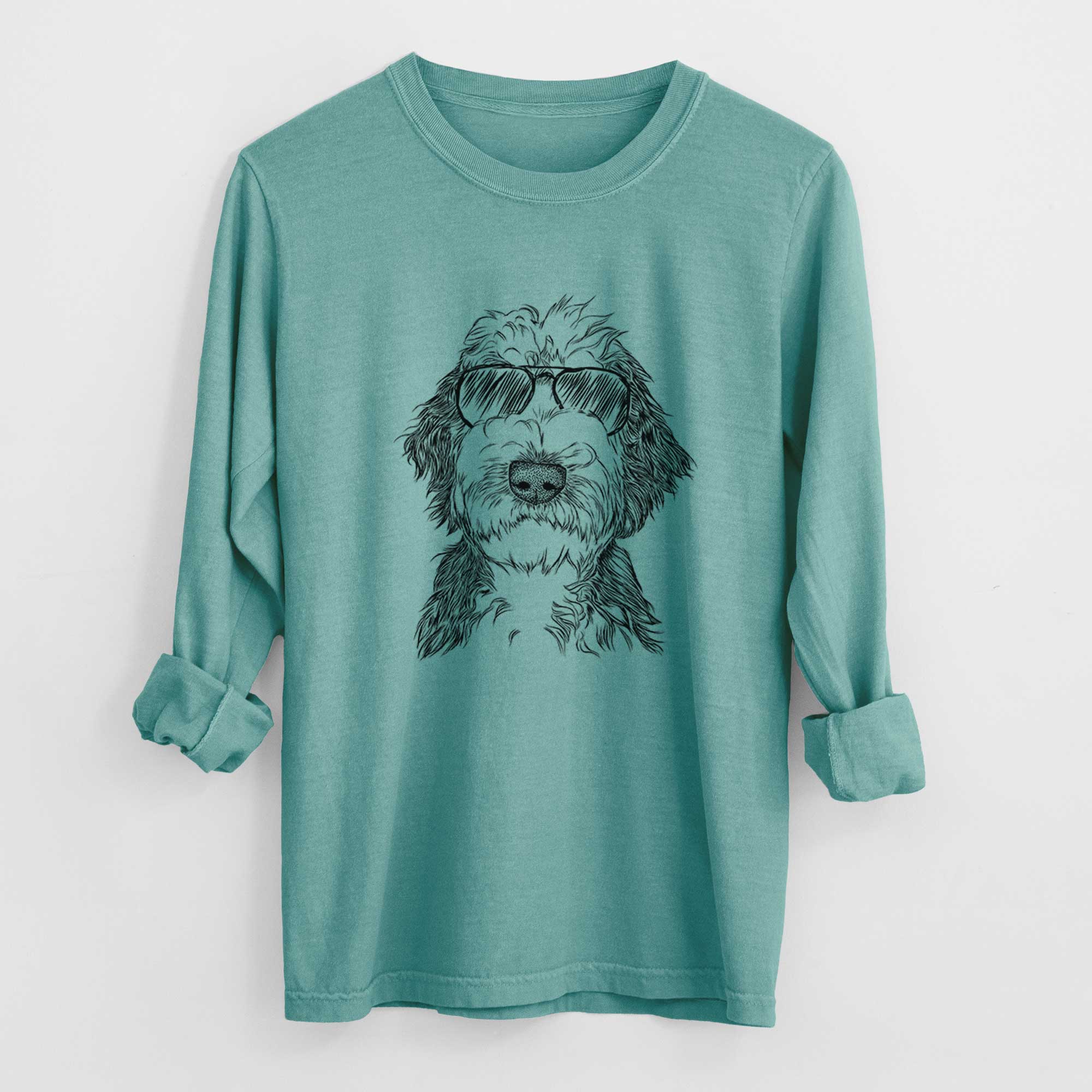 Aviator Milo Fluff the Sheepadoodle - Men's Heavyweight 100% Cotton Long Sleeve