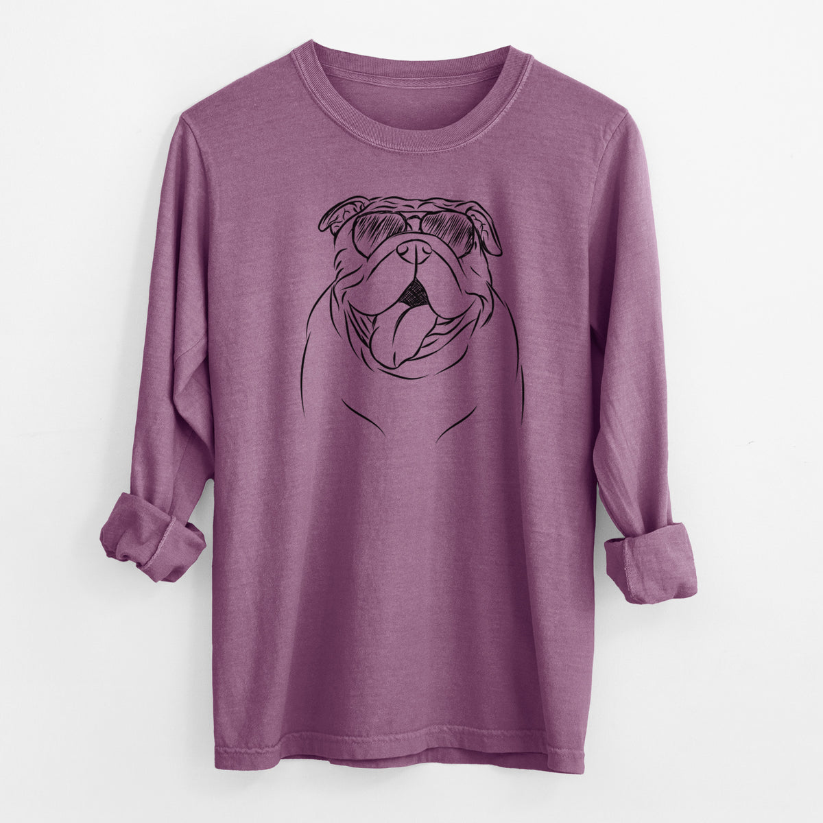 Aviator Missy Moo the English Bulldog - Men's Heavyweight 100% Cotton Long Sleeve