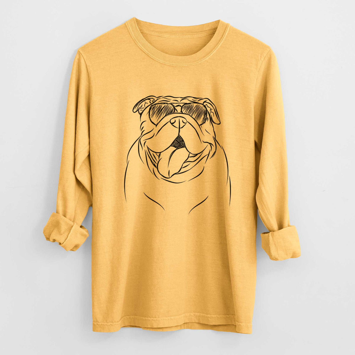 Aviator Missy Moo the English Bulldog - Men's Heavyweight 100% Cotton Long Sleeve