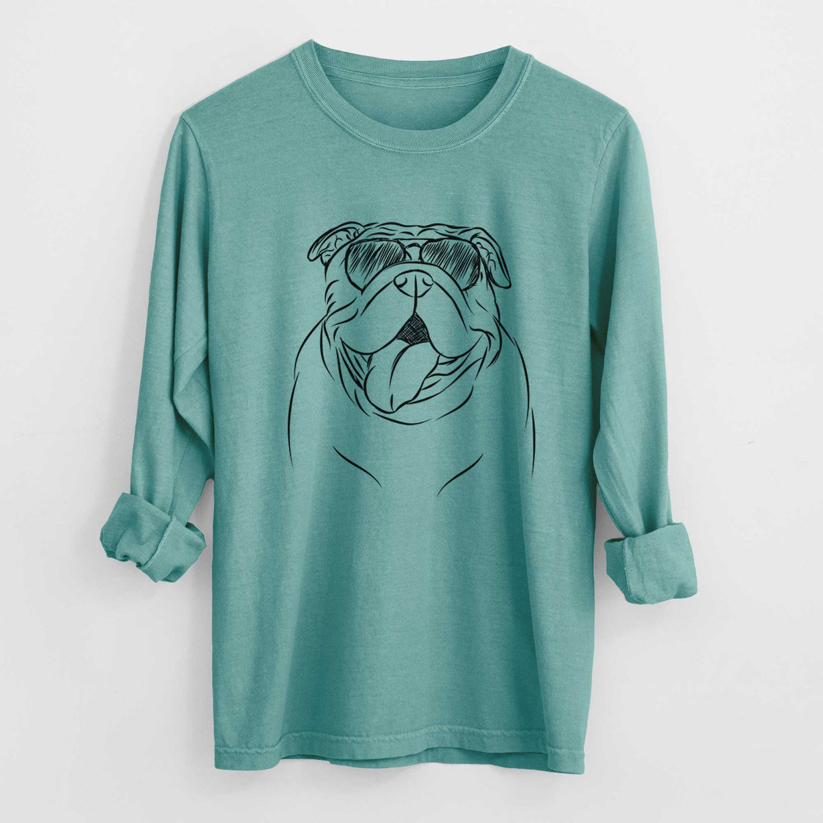 Aviator Missy Moo the English Bulldog - Men's Heavyweight 100% Cotton Long Sleeve