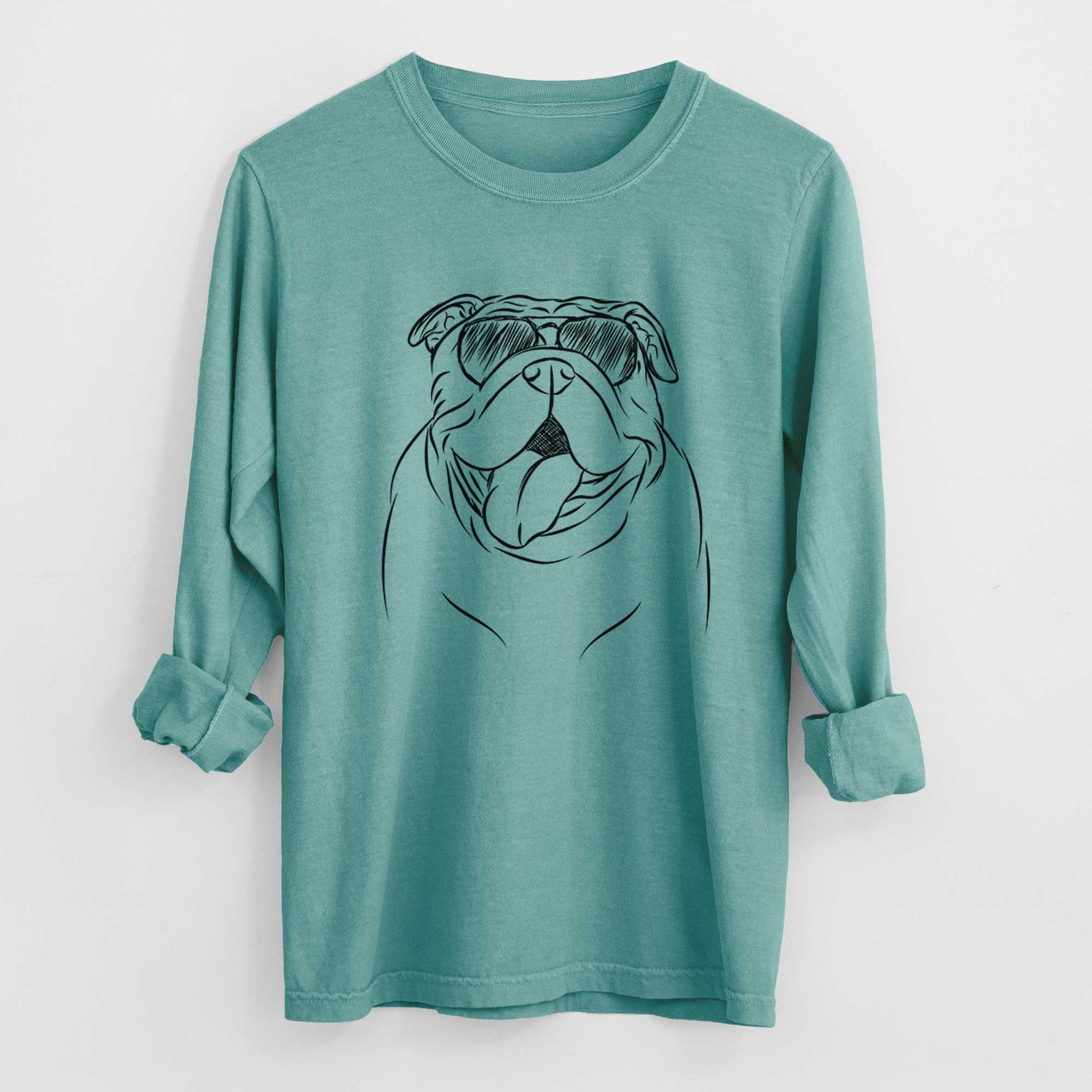 Aviator Missy Moo the English Bulldog - Men's Heavyweight 100% Cotton Long Sleeve