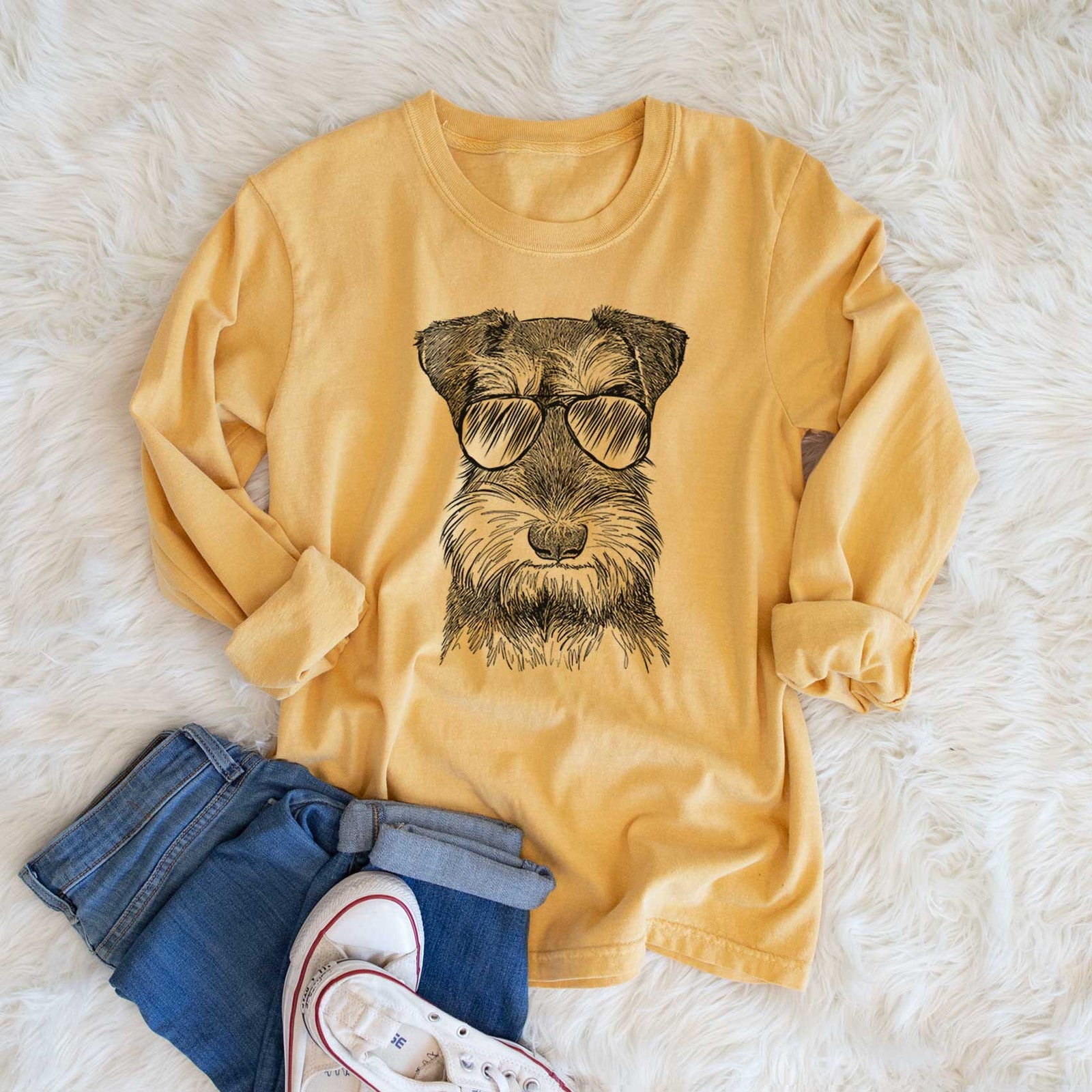 Aviator Murphy the Mini Schnauzer - Men's Heavyweight 100% Cotton Long Sleeve