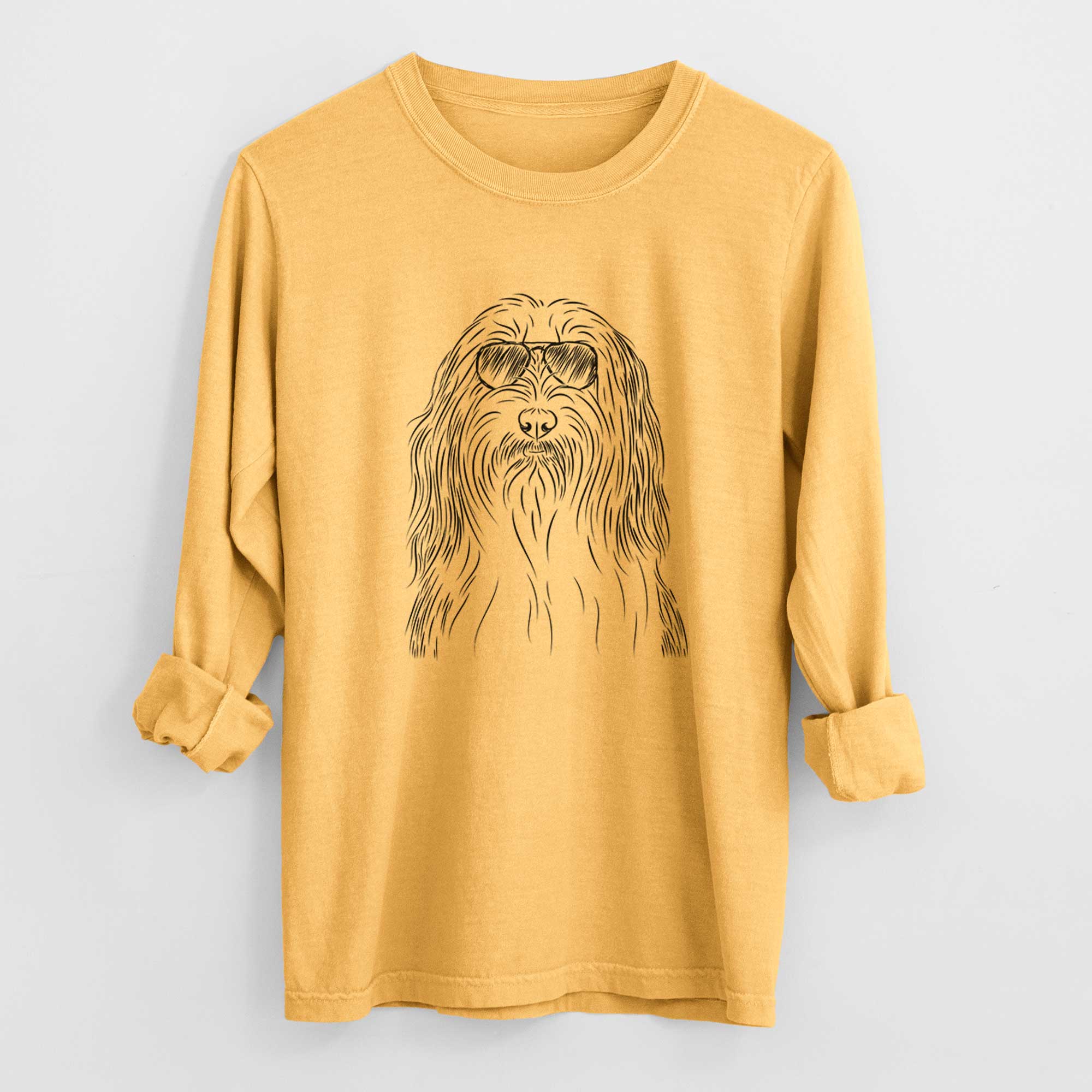 Aviator Murray the Bearded Collie - Men's Heavyweight 100% Cotton Long Sleeve