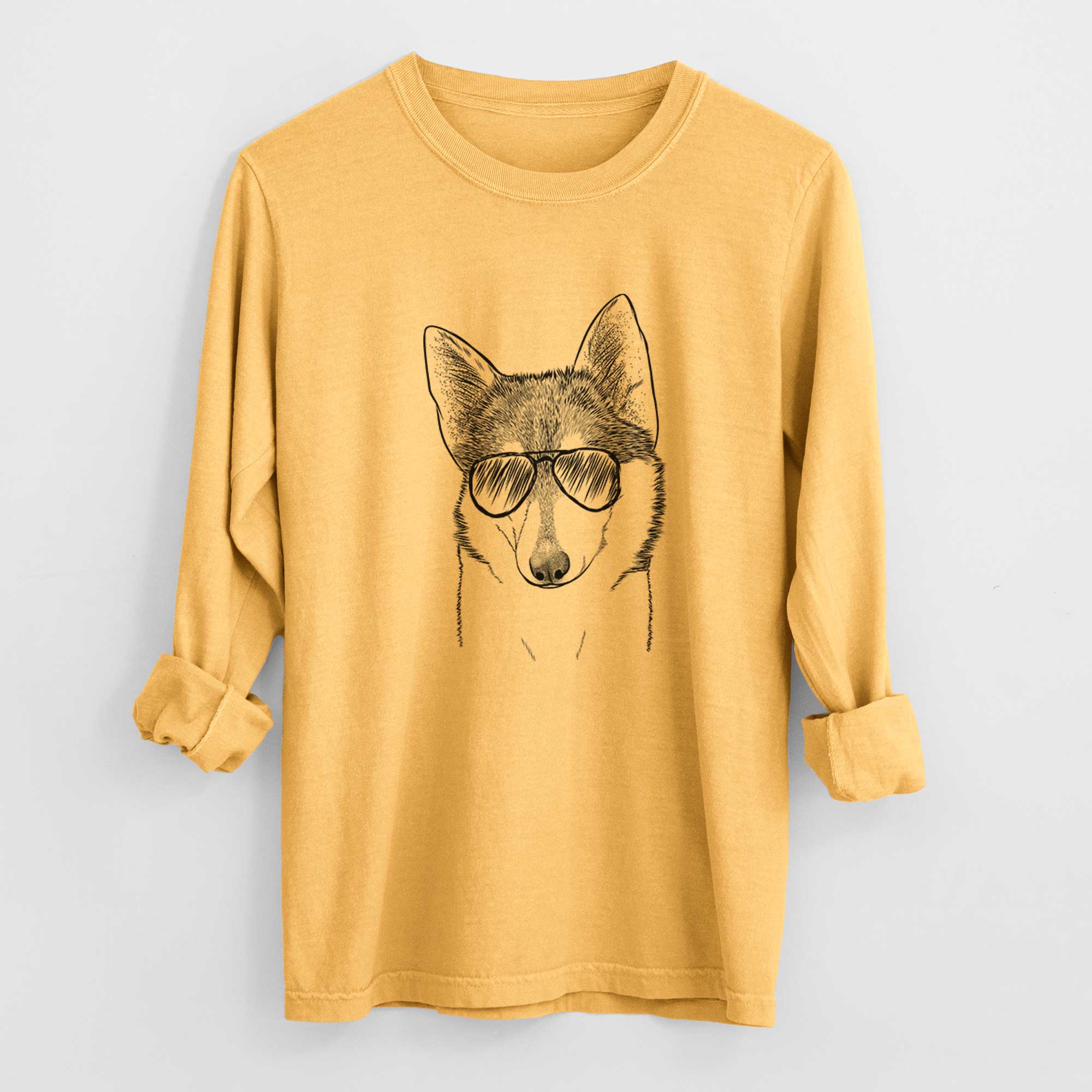 Aviator Nami the Alaskan Klee Kai - Men's Heavyweight 100% Cotton Long Sleeve