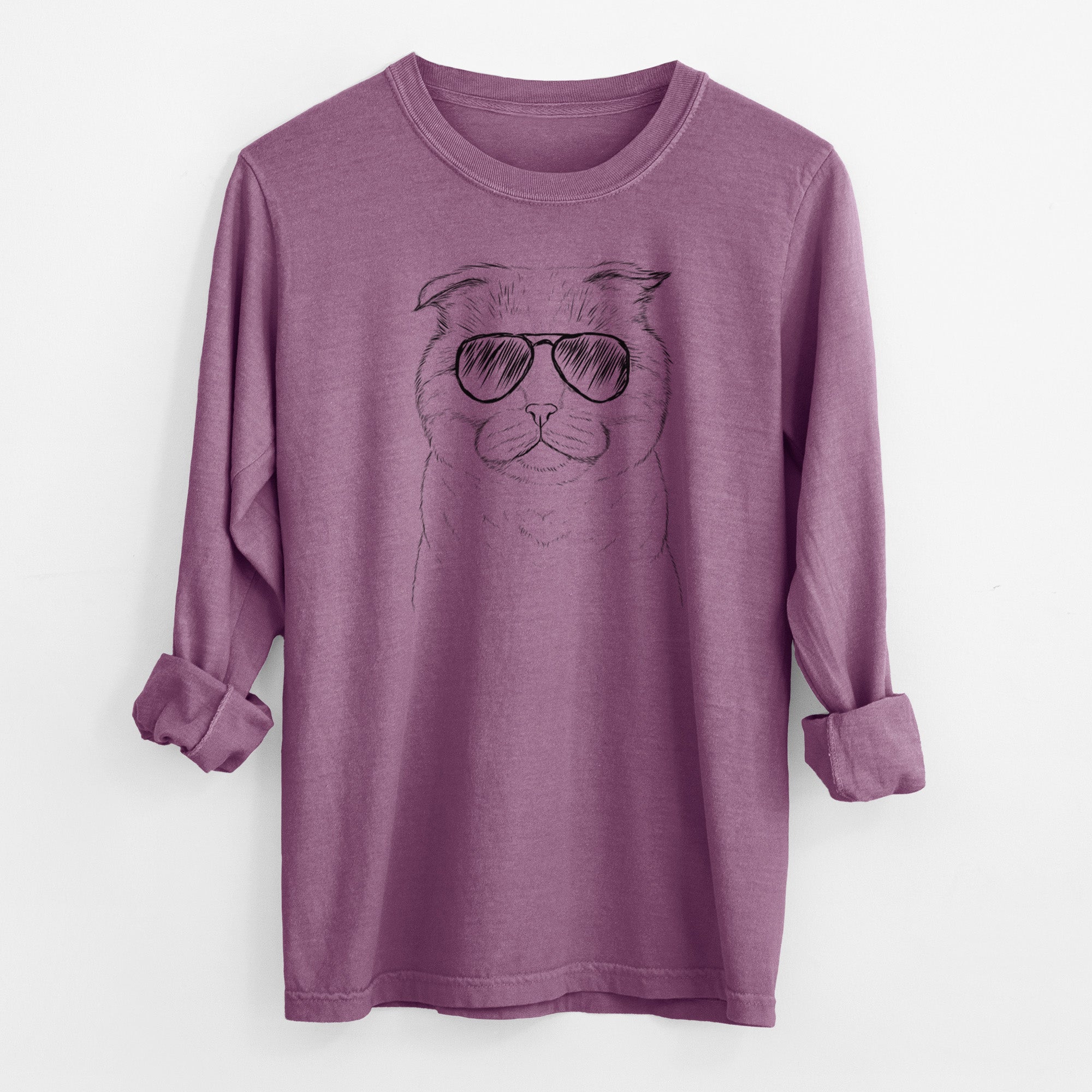 Aviator Neko the Scottish Fold Cat - Men's Heavyweight 100% Cotton Long Sleeve