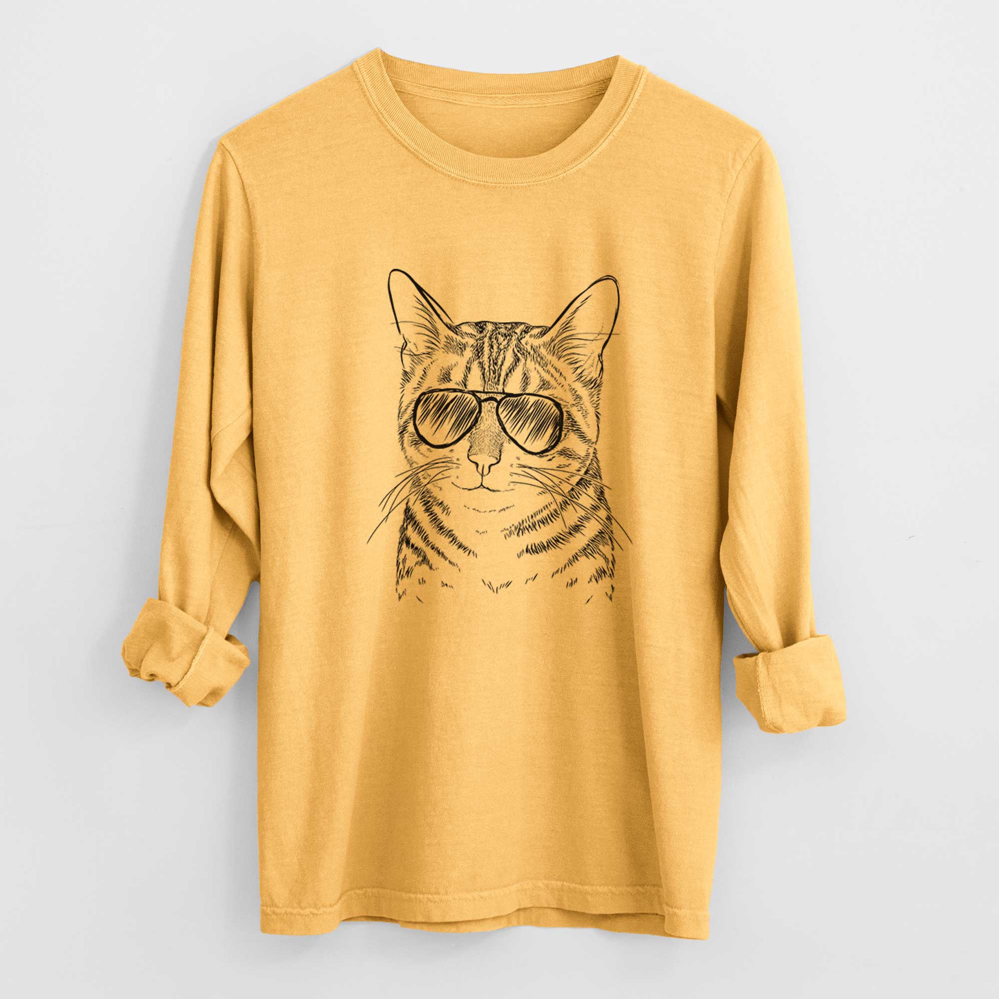 Aviator Nell the Tabby Cat - Men's Heavyweight 100% Cotton Long Sleeve