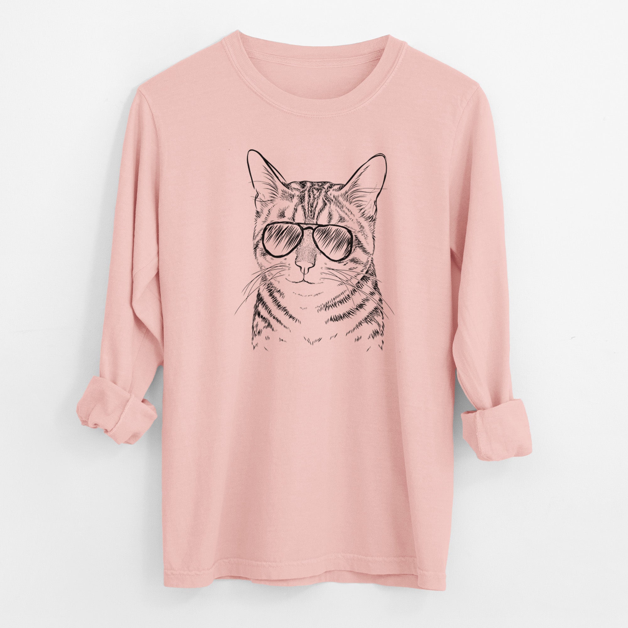 Aviator Nell the Tabby Cat - Men's Heavyweight 100% Cotton Long Sleeve