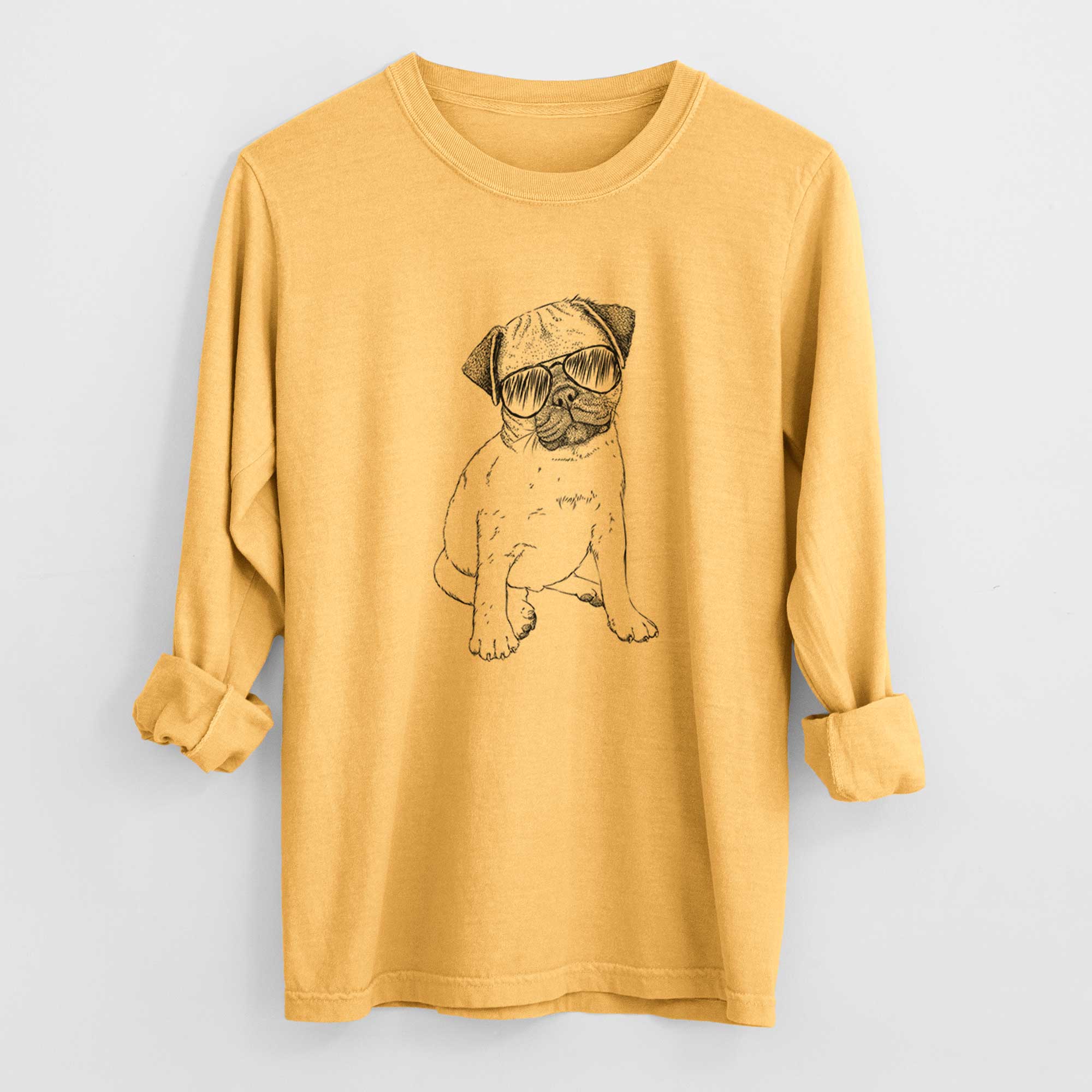 Aviator Nelson the Pug Puppy - Men's Heavyweight 100% Cotton Long Sleeve