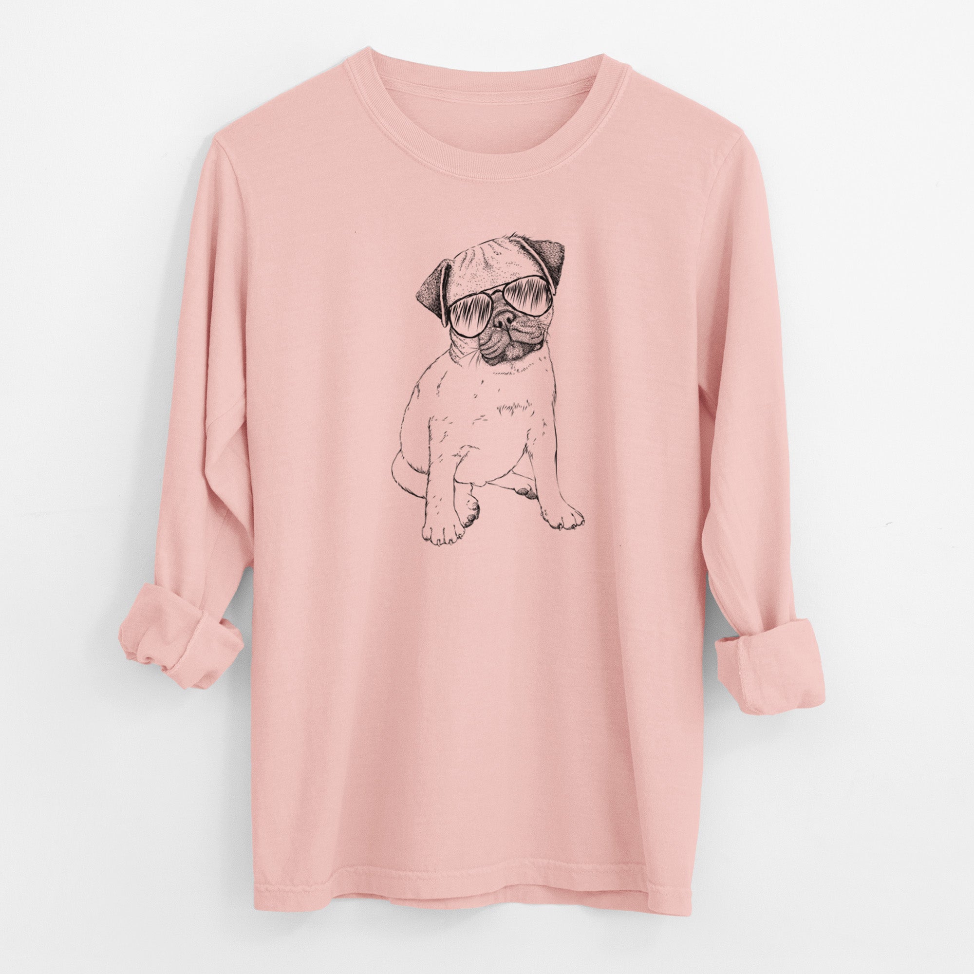 Aviator Nelson the Pug Puppy - Men's Heavyweight 100% Cotton Long Sleeve