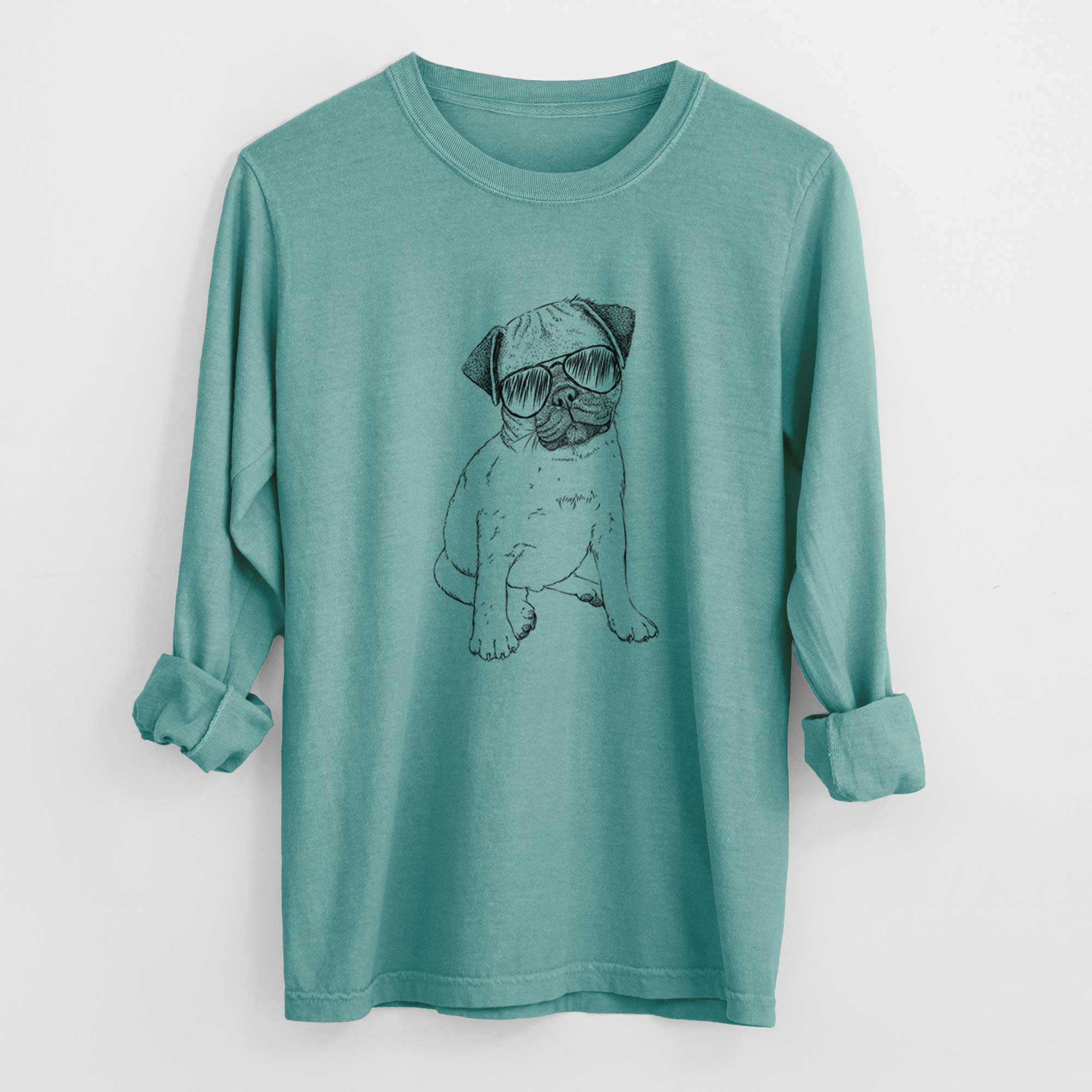 Aviator Nelson the Pug Puppy - Men's Heavyweight 100% Cotton Long Sleeve