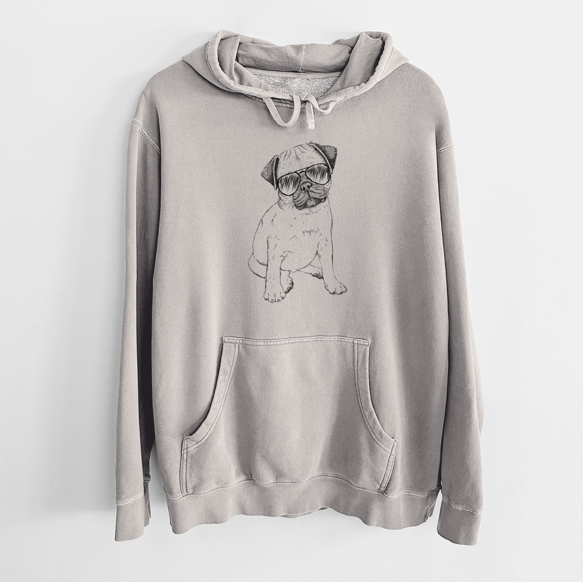 Aviator Nelson the Pug Puppy - Unisex Pigment Dyed Hoodie