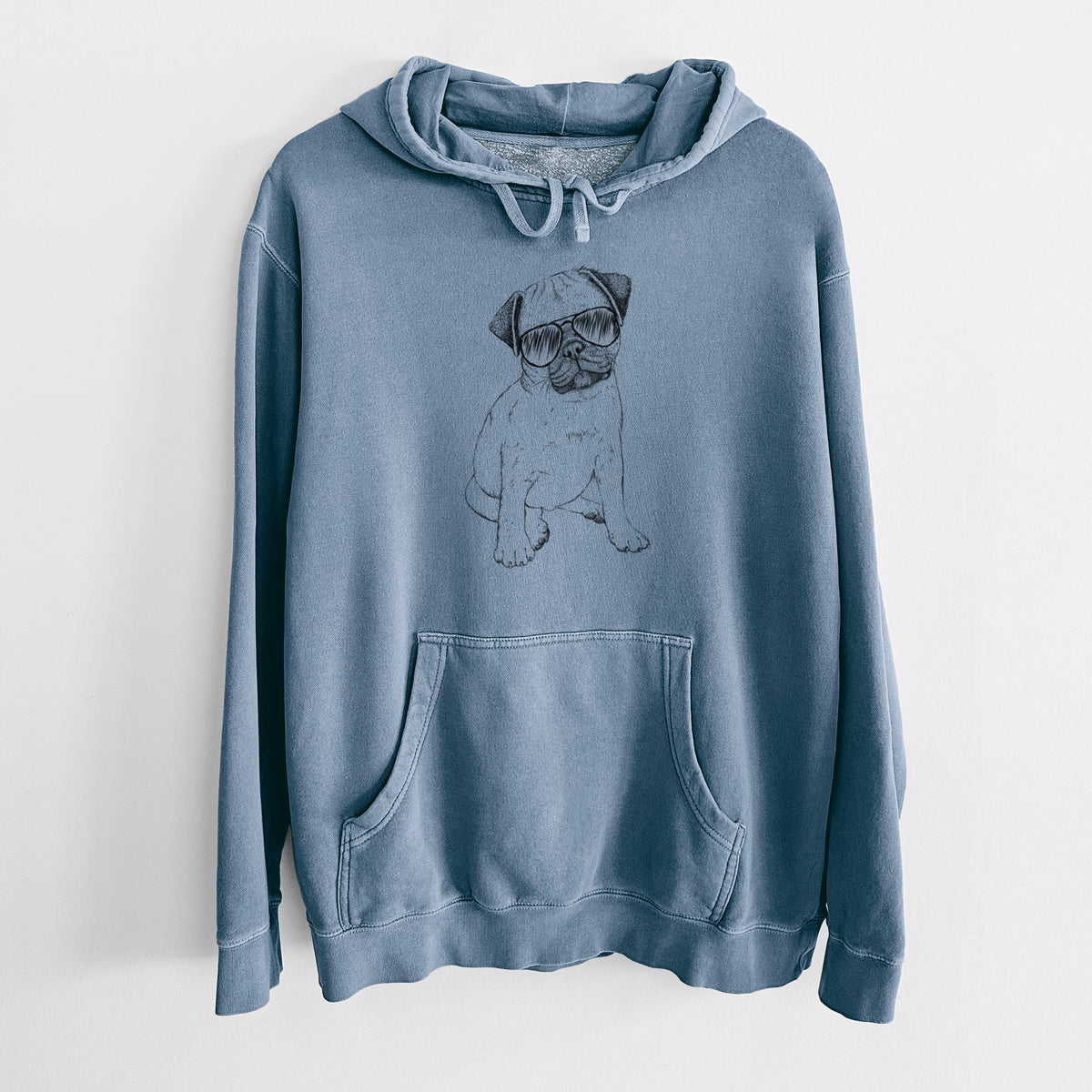 Aviator Nelson the Pug Puppy - Unisex Pigment Dyed Hoodie