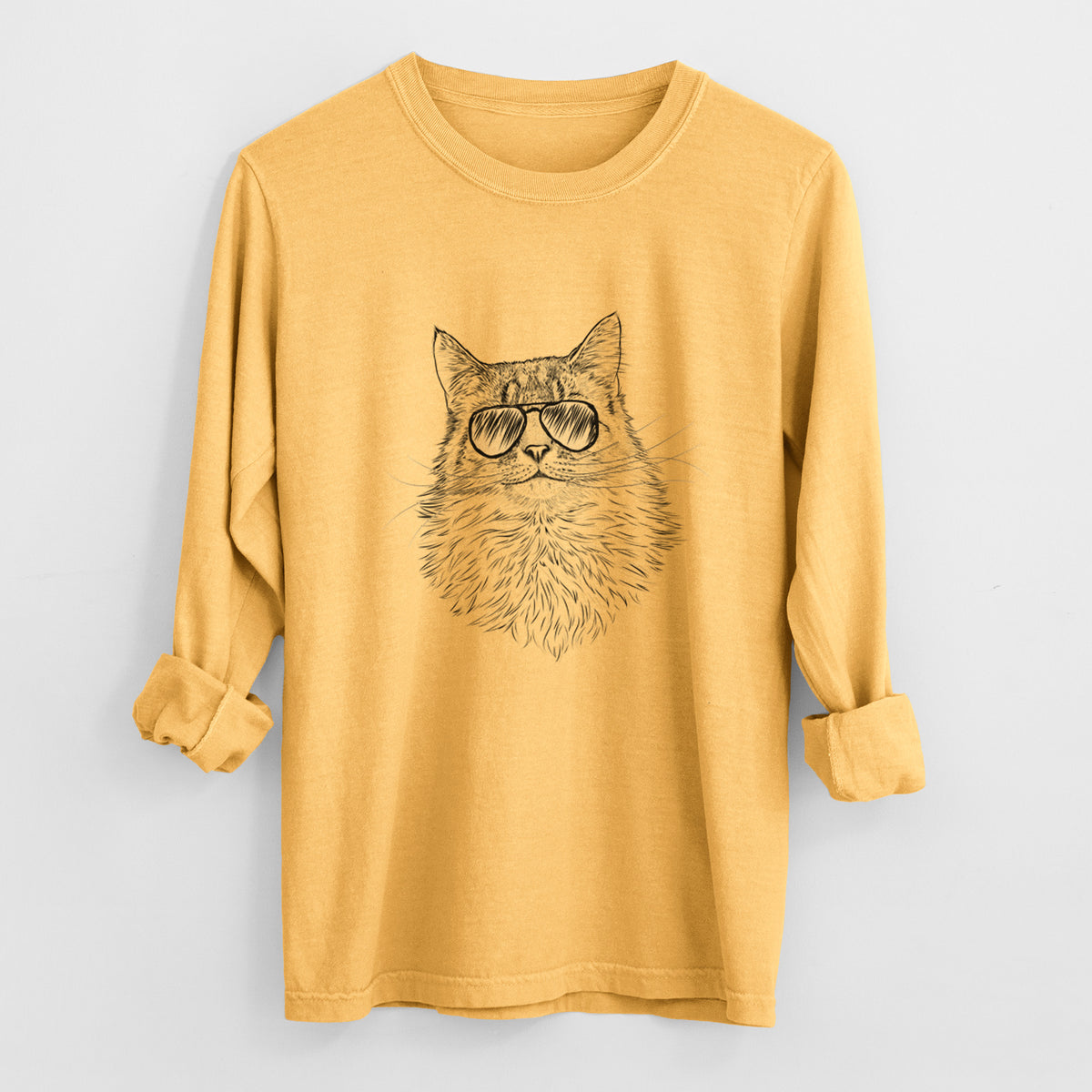 Aviator Olive the Cat - Men's Heavyweight 100% Cotton Long Sleeve