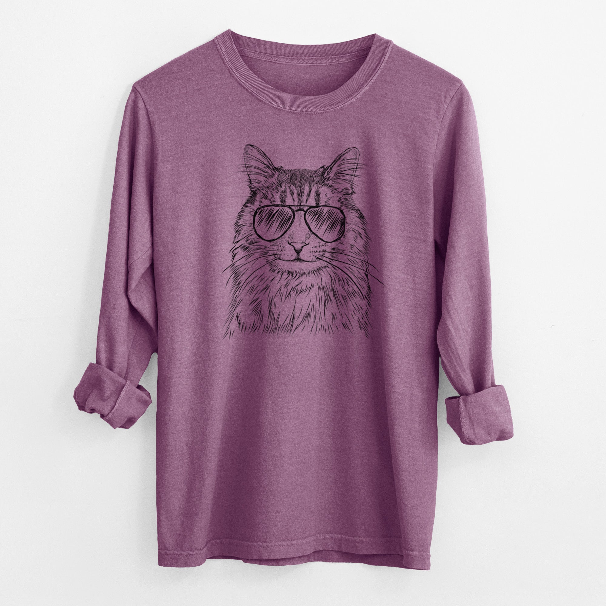 Aviator Oliver Fluff the Maine Coon Mix Cat - Men's Heavyweight 100% Cotton Long Sleeve