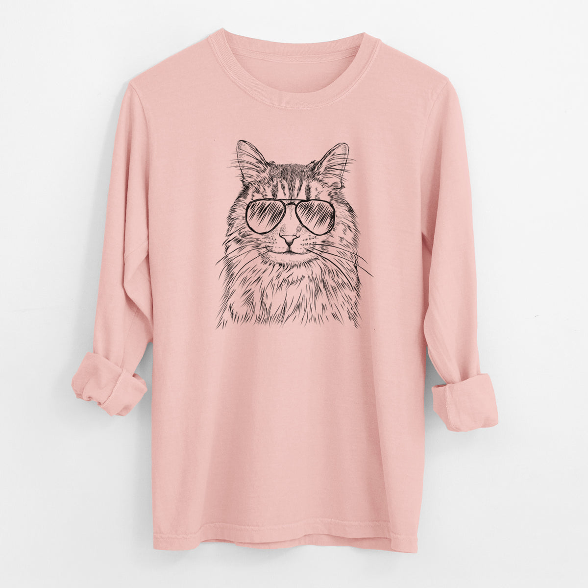 Aviator Oliver Fluff the Maine Coon Mix Cat - Men's Heavyweight 100% Cotton Long Sleeve