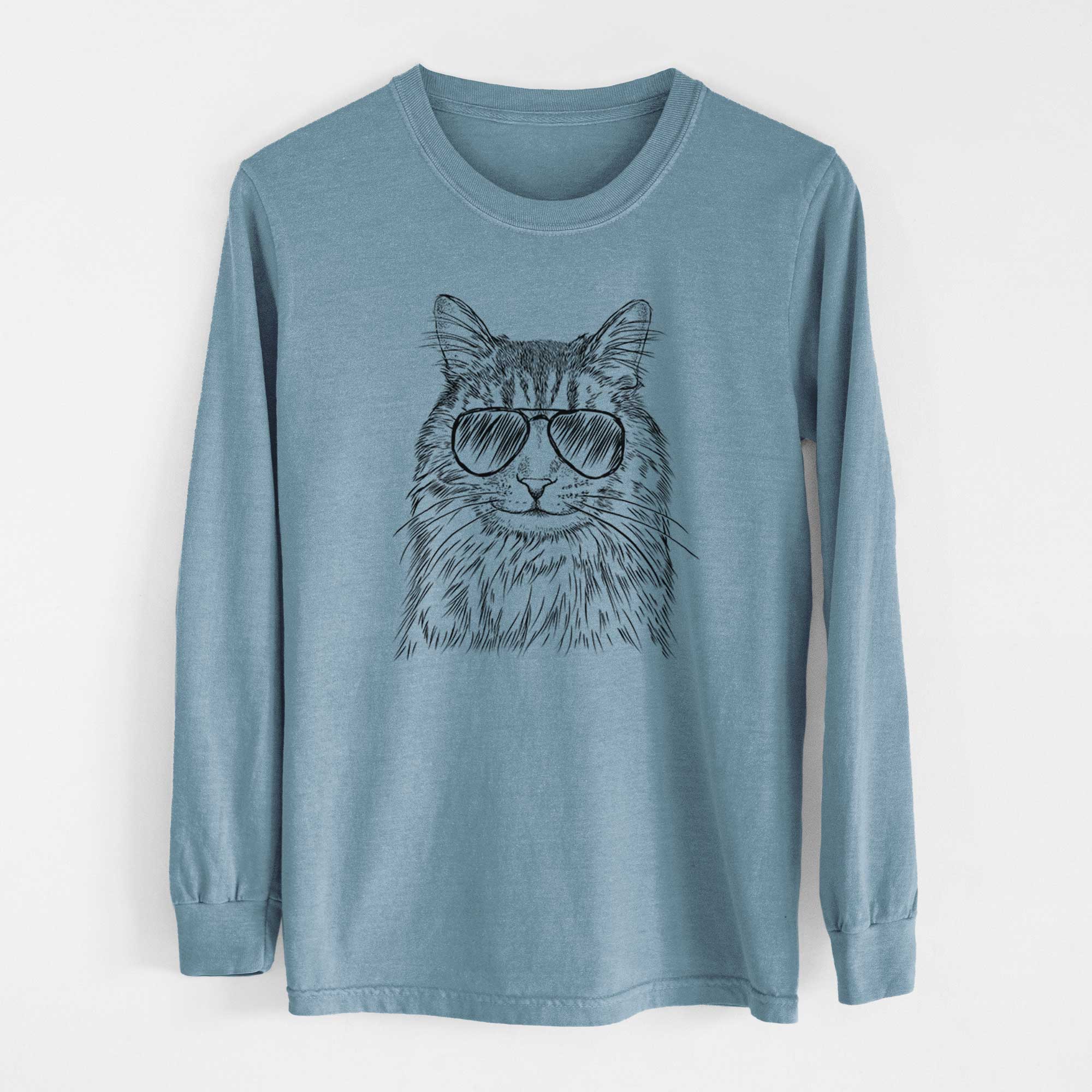 Aviator Oliver Fluff the Maine Coon Mix Cat - Men's Heavyweight 100% Cotton Long Sleeve