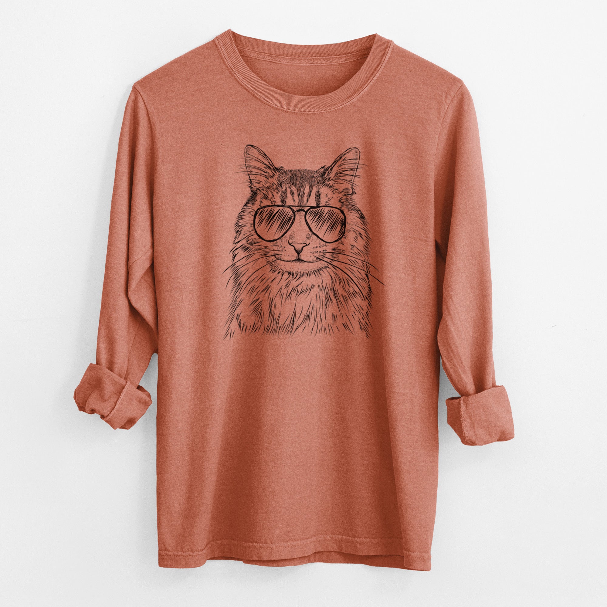 Aviator Oliver Fluff the Maine Coon Mix Cat - Men's Heavyweight 100% Cotton Long Sleeve