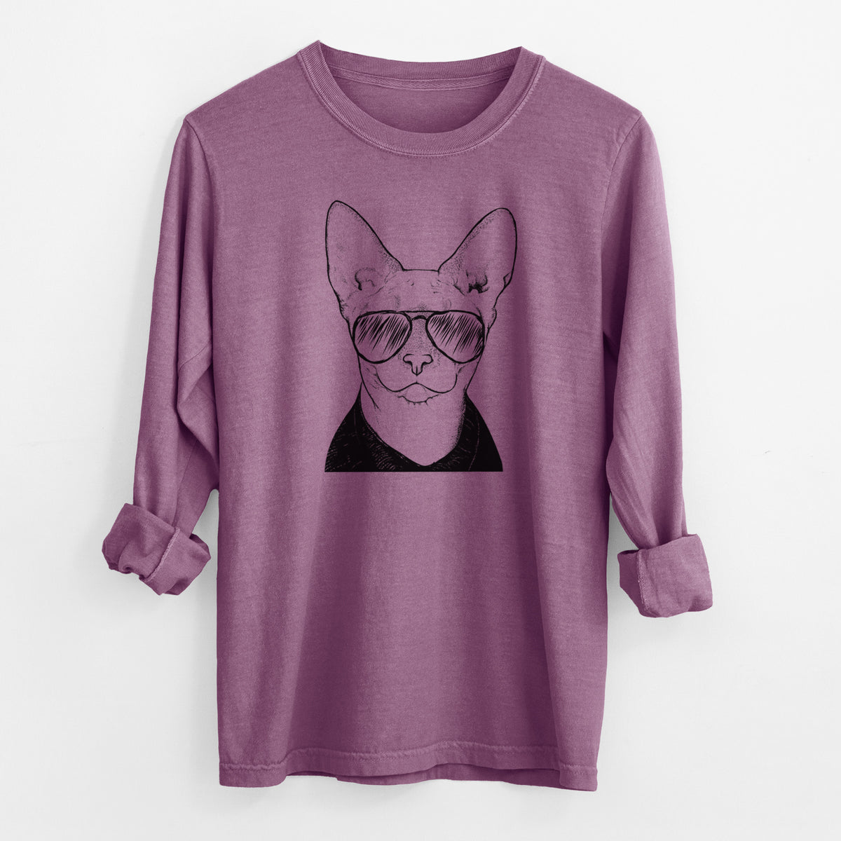 Aviator Oliver Watson the Sphynx Cat - Men's Heavyweight 100% Cotton Long Sleeve