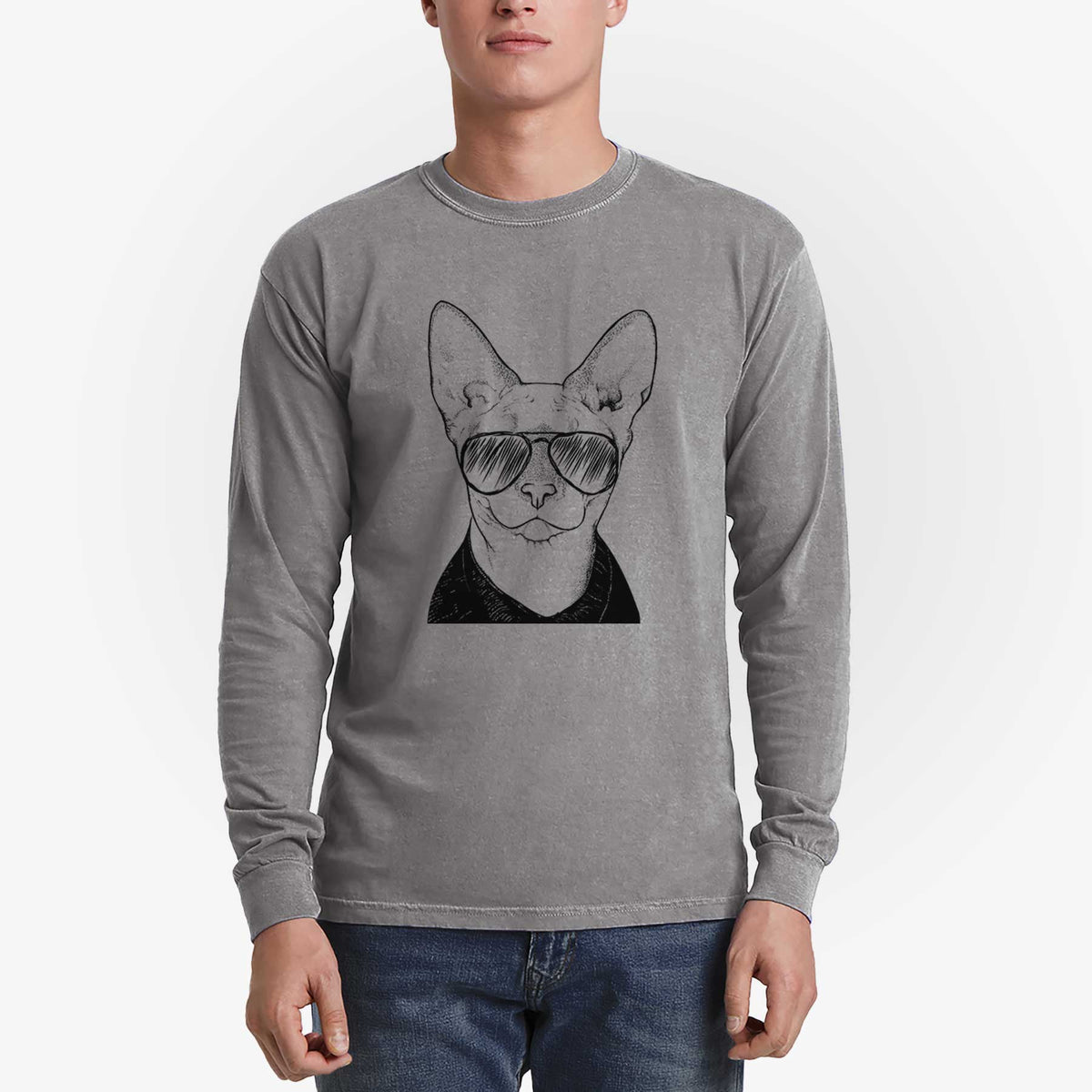 Aviator Oliver Watson the Sphynx Cat - Men's Heavyweight 100% Cotton Long Sleeve