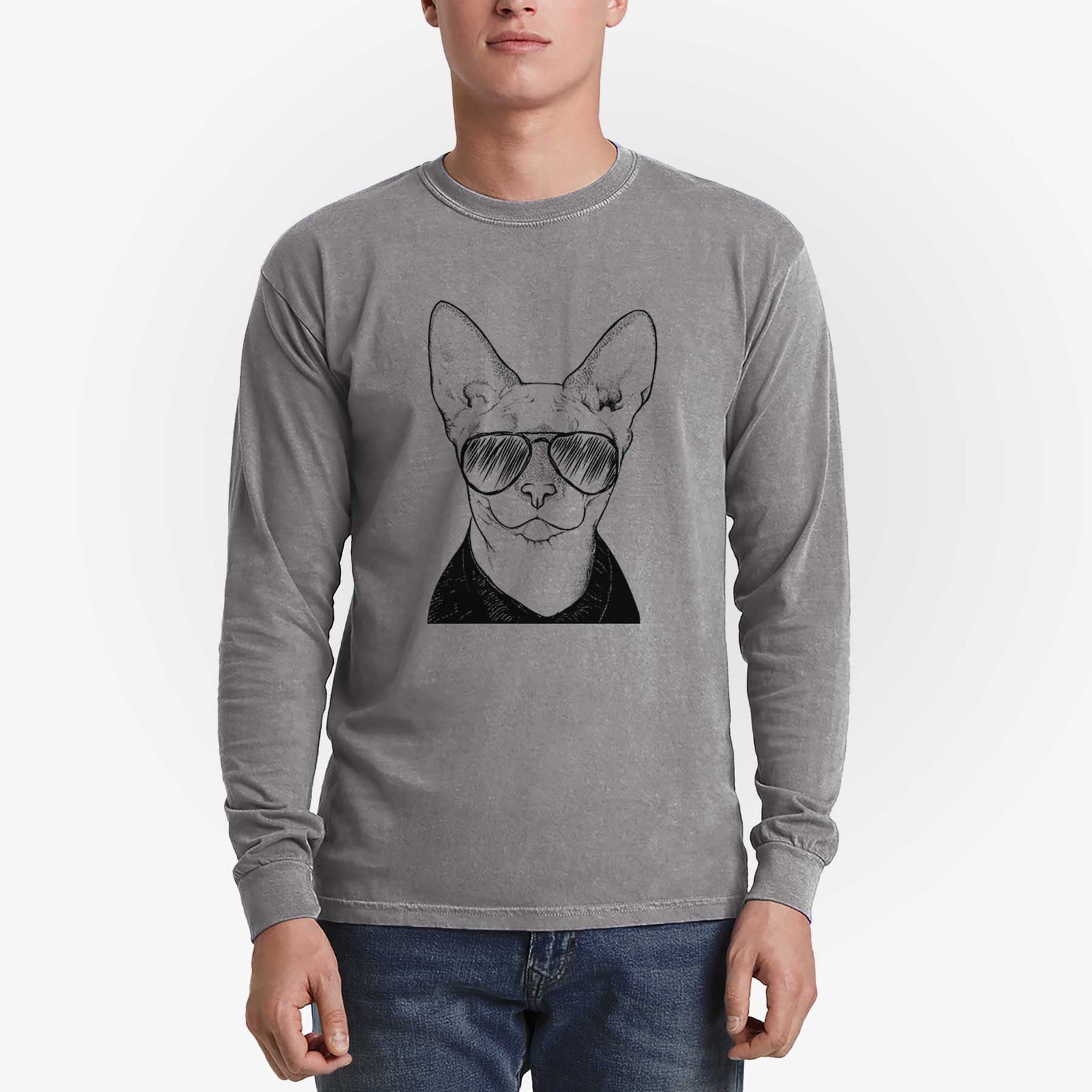 Aviator Oliver Watson the Sphynx Cat - Men's Heavyweight 100% Cotton Long Sleeve