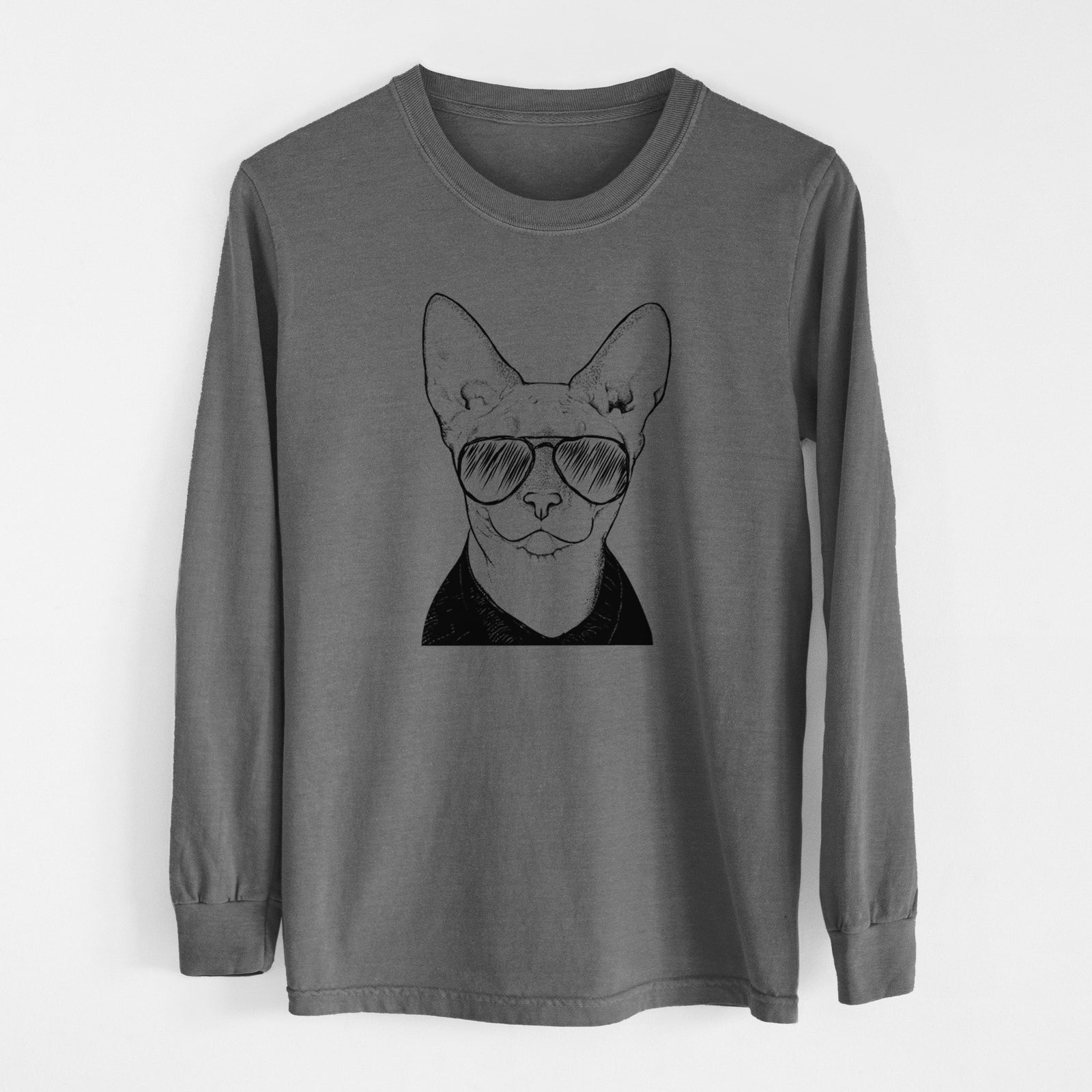 Aviator Oliver Watson the Sphynx Cat - Men's Heavyweight 100% Cotton Long Sleeve