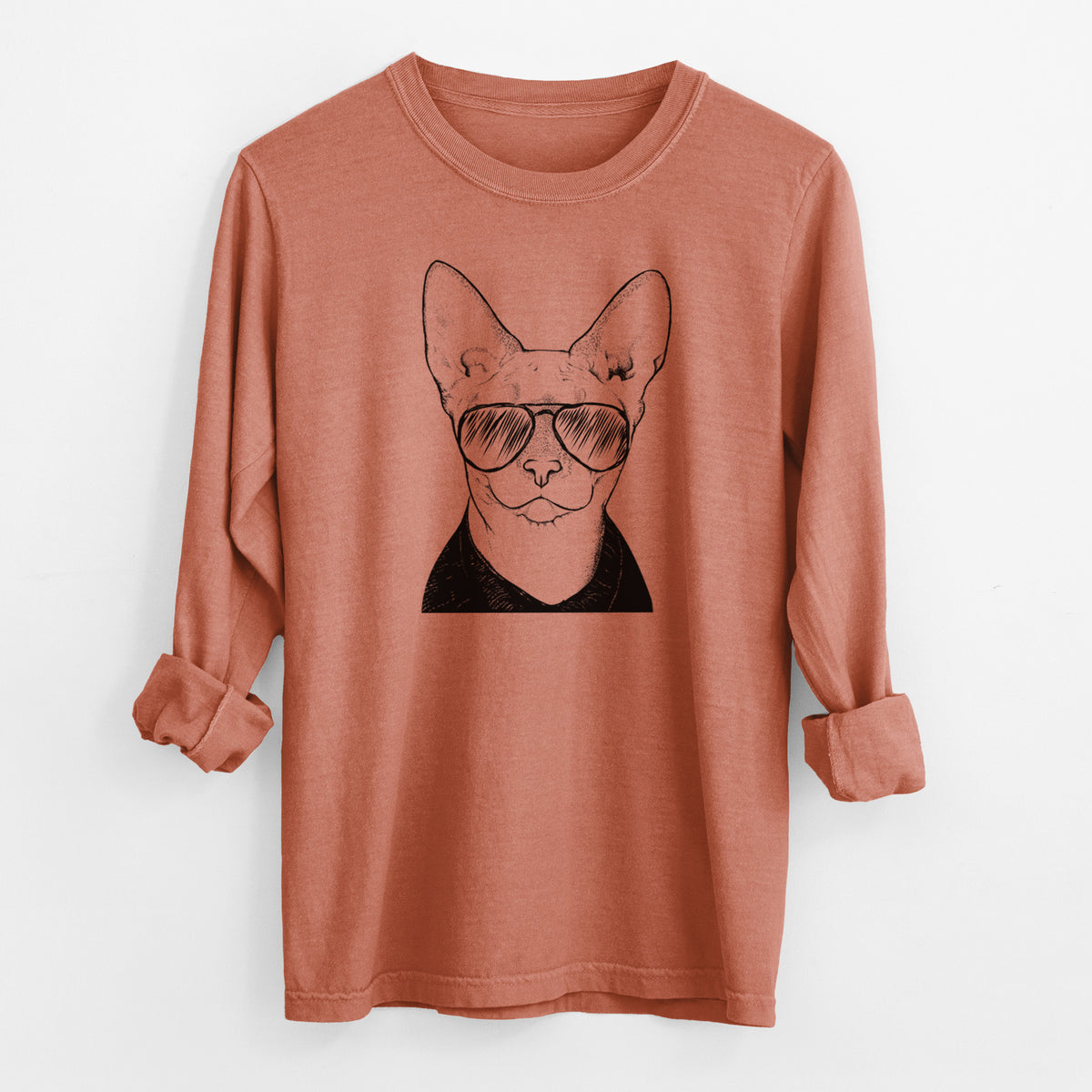 Aviator Oliver Watson the Sphynx Cat - Men's Heavyweight 100% Cotton Long Sleeve