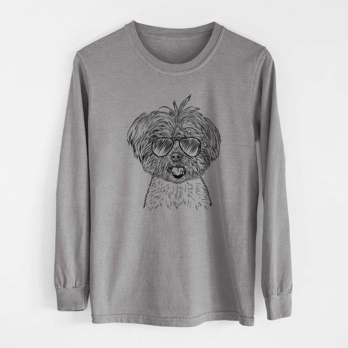 Aviator Oliver the Yorkie Mix - Men's Heavyweight 100% Cotton Long Sleeve