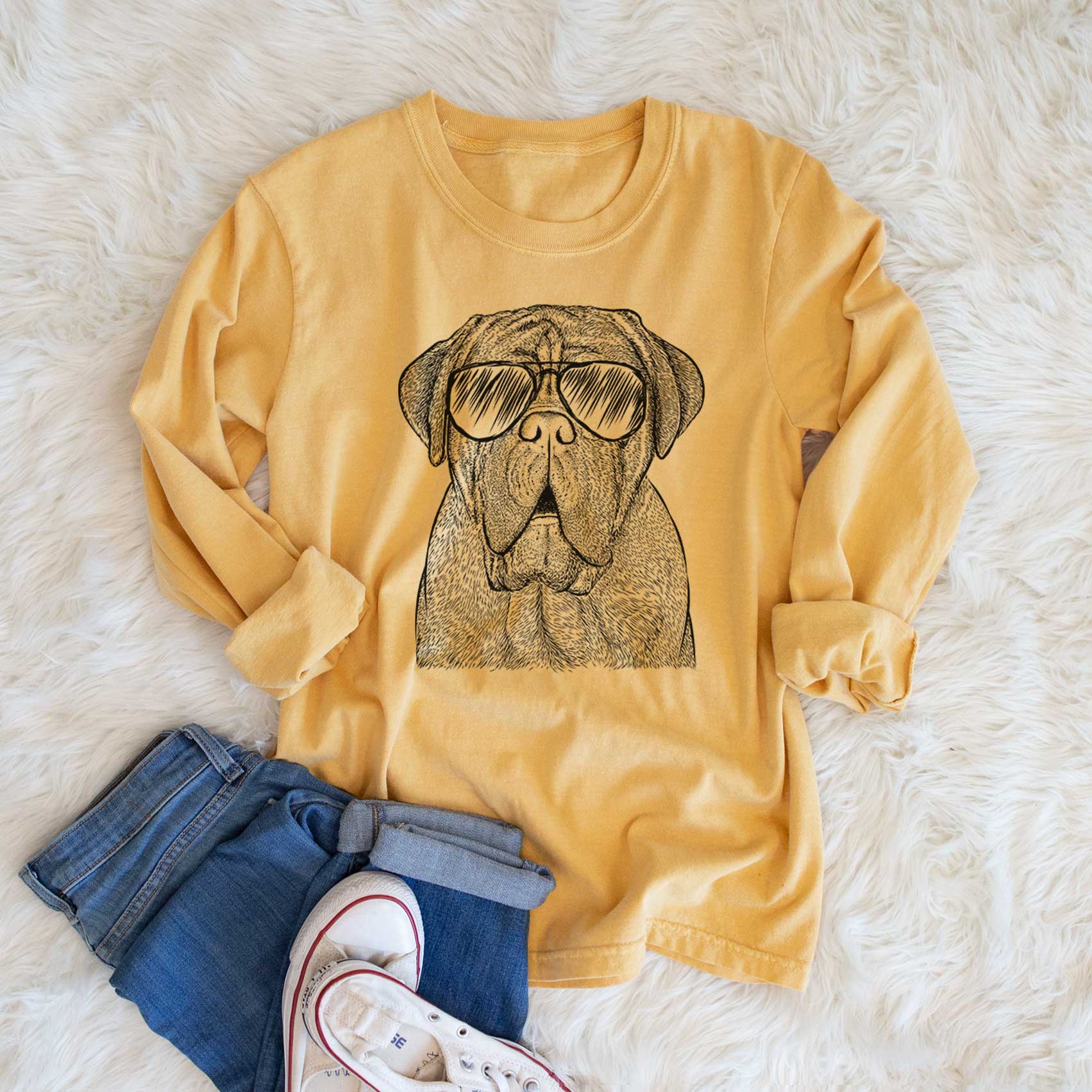 Aviator Optimus the Dogue de Bordeaux - Men's Heavyweight 100% Cotton Long Sleeve