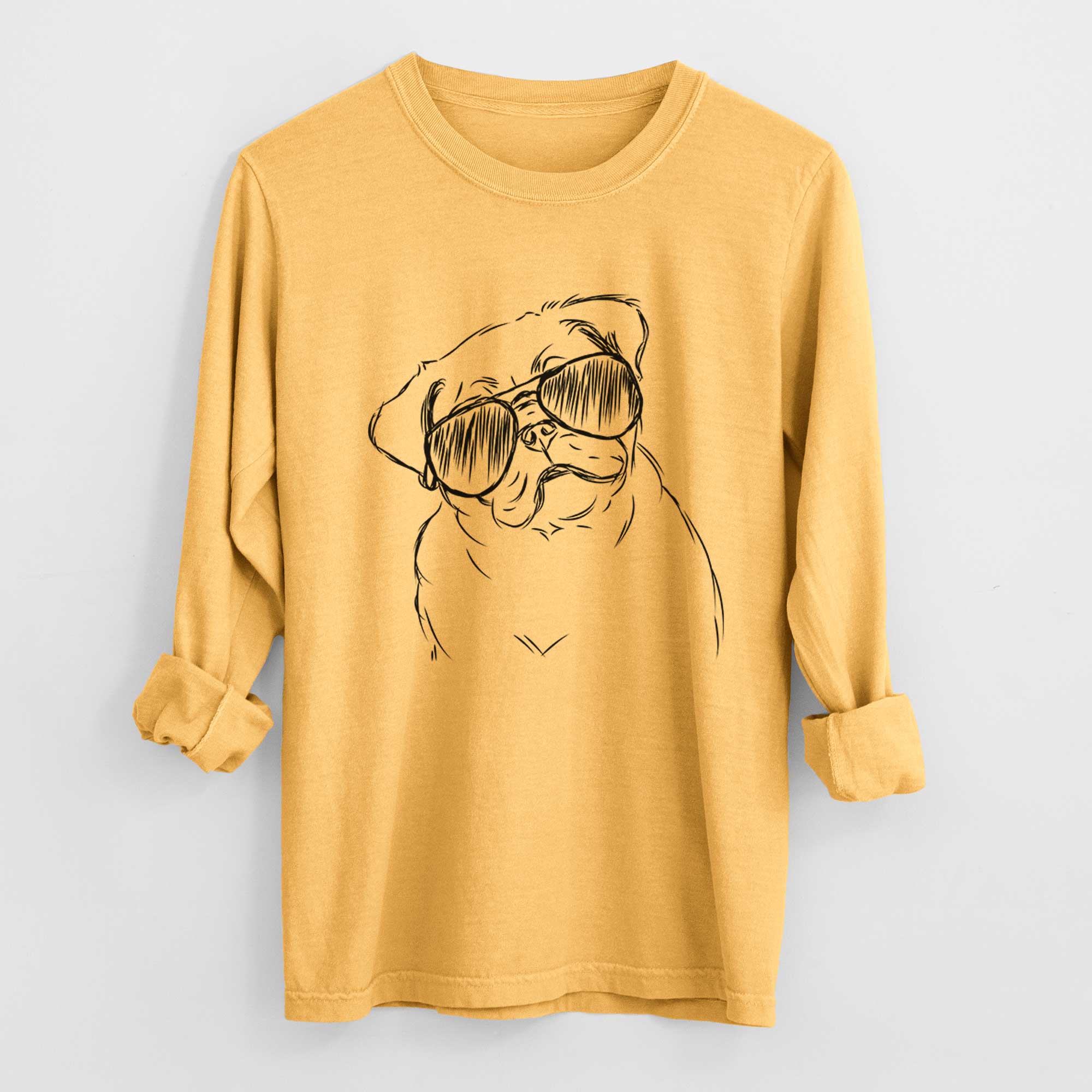 Aviator Otis the Pug - Men's Heavyweight 100% Cotton Long Sleeve