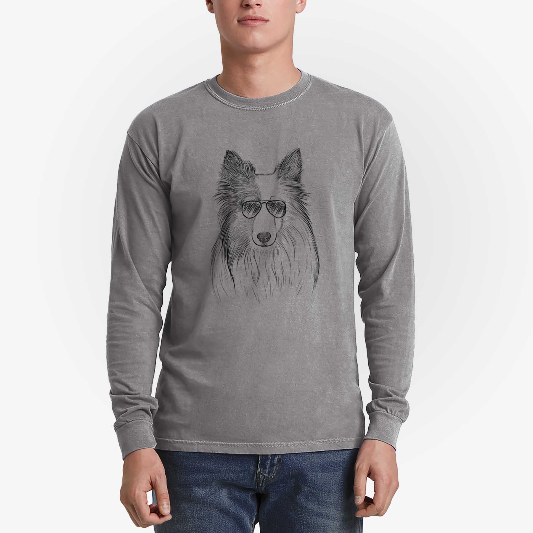 Aviator Palin the Shetland Sheepdog - Men's Heavyweight 100% Cotton Long Sleeve