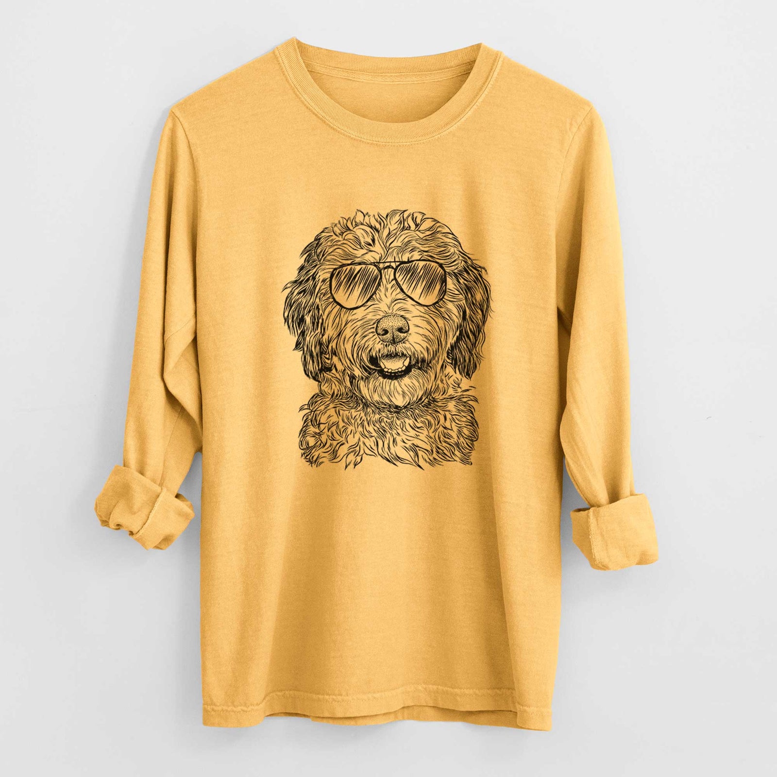 Aviator Palmer the Aussiedoodle - Men's Heavyweight 100% Cotton Long Sleeve