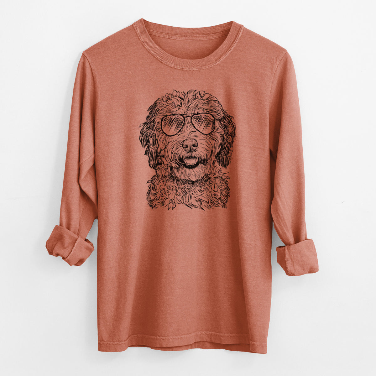Aviator Palmer the Aussiedoodle - Men's Heavyweight 100% Cotton Long Sleeve