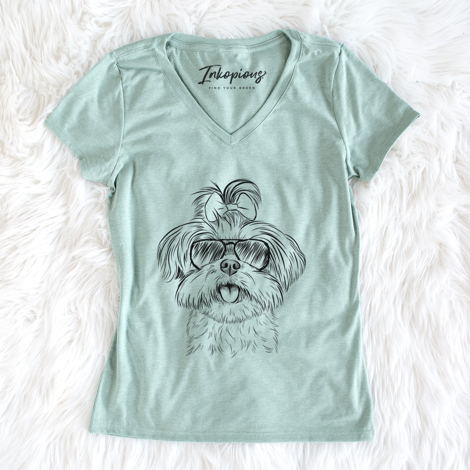 Aviator Pebbles the Shorkie - Women's V-neck Shirt