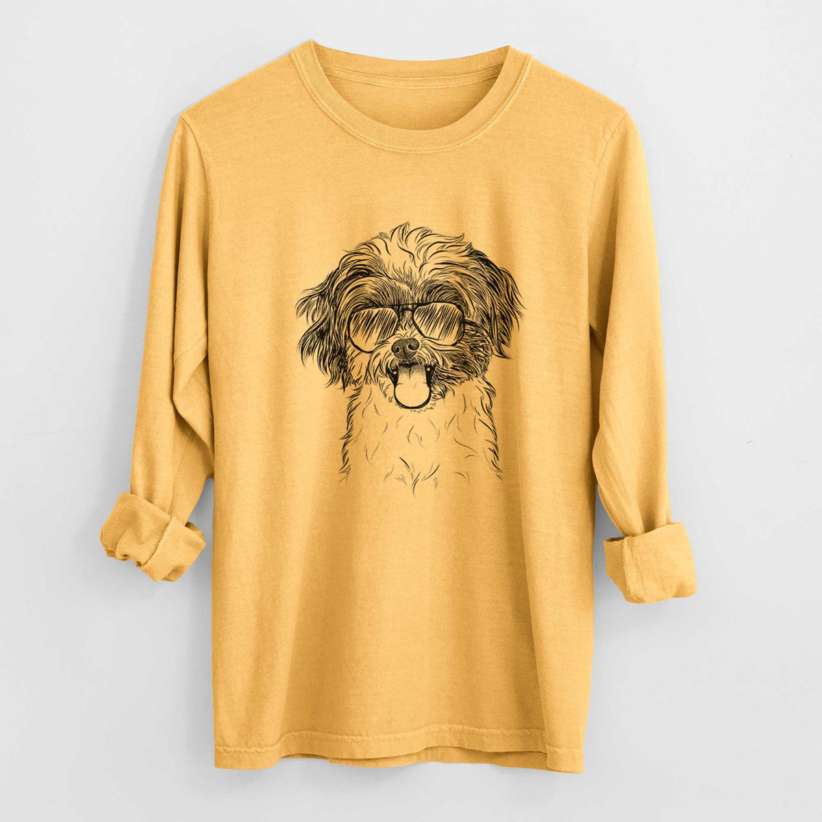 Aviator Pepper the Shihpoo - Men's Heavyweight 100% Cotton Long Sleeve