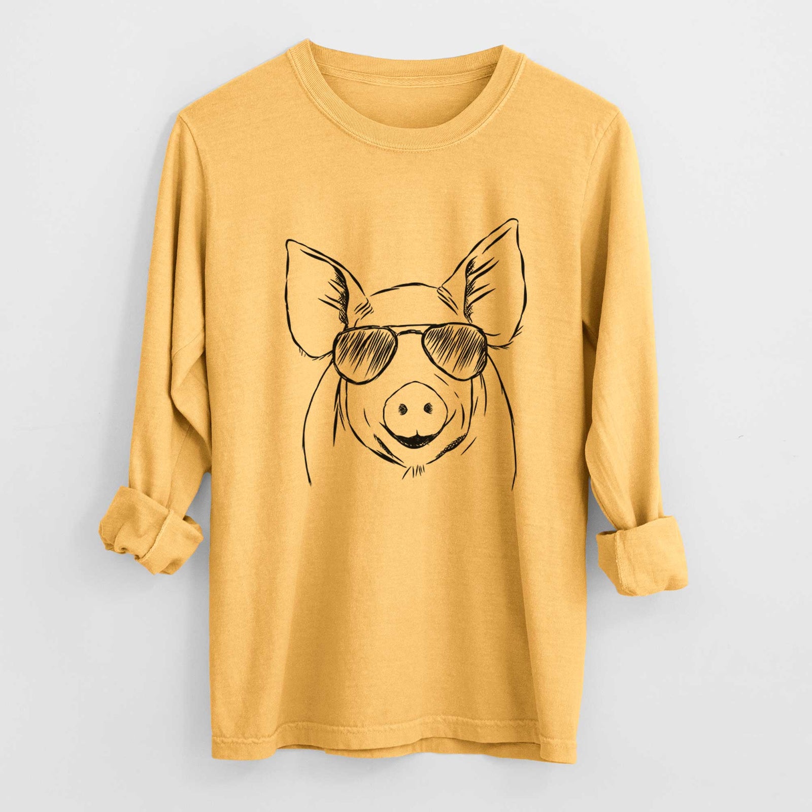 Aviator Perry the Pig - Men's Heavyweight 100% Cotton Long Sleeve