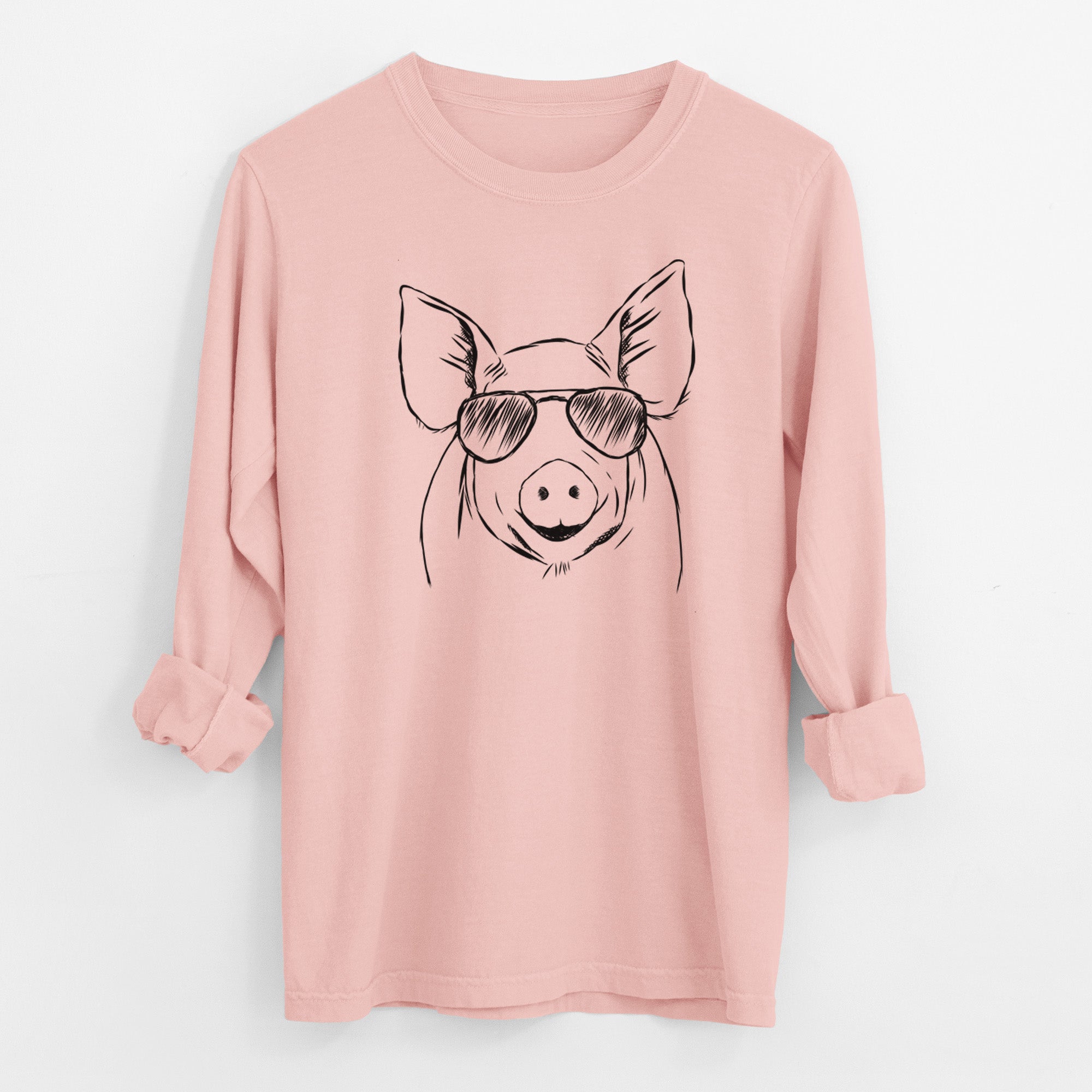 Aviator Perry the Pig - Men's Heavyweight 100% Cotton Long Sleeve