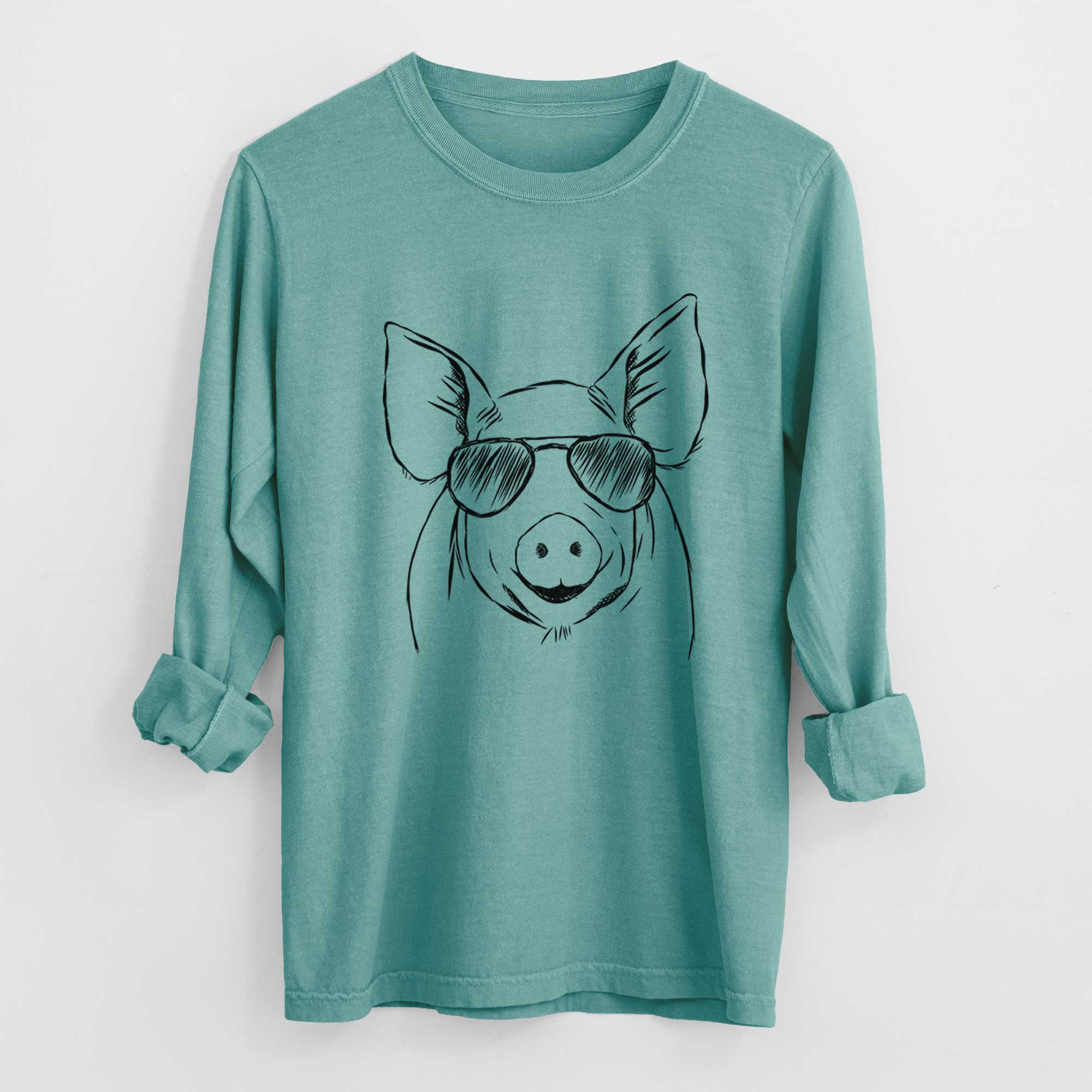 Aviator Perry the Pig - Men's Heavyweight 100% Cotton Long Sleeve